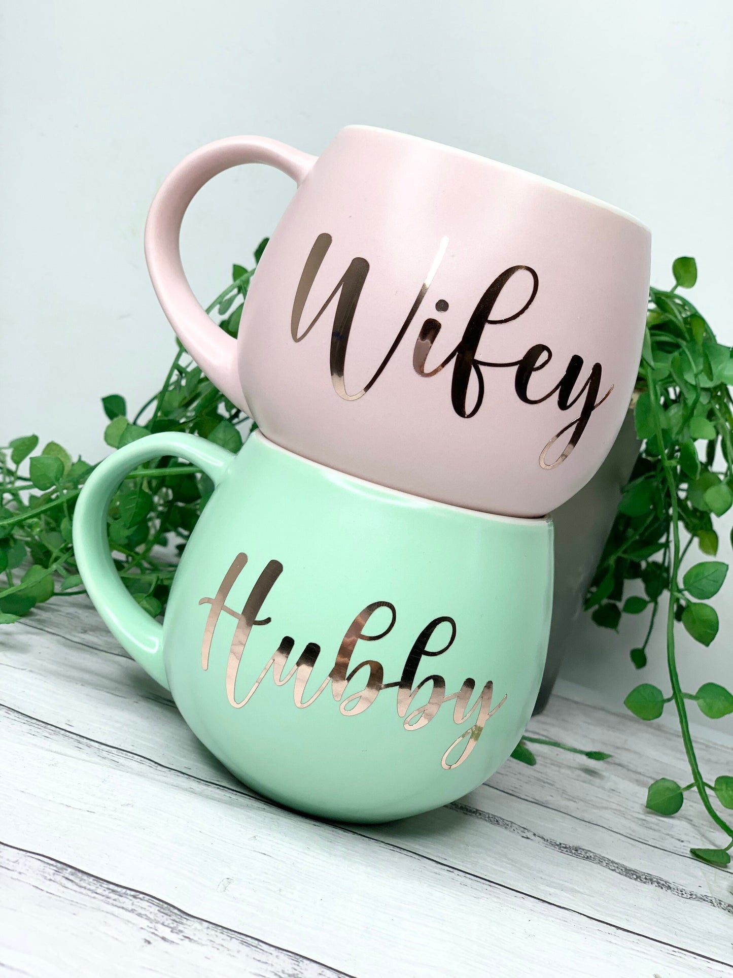 Hubby and wifey Pink and Lime hug mug set  450ml