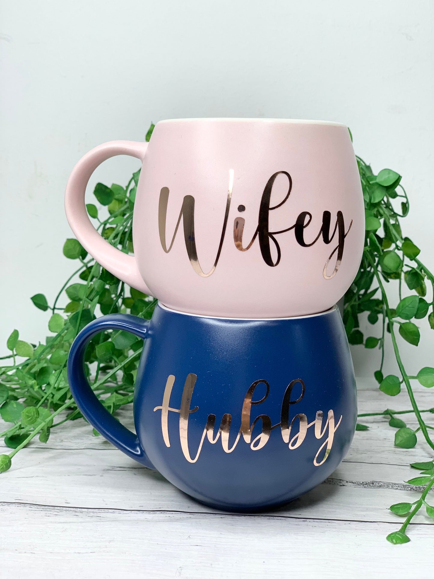 Hubby and wifey Pink and Navy hug mug set  450ml