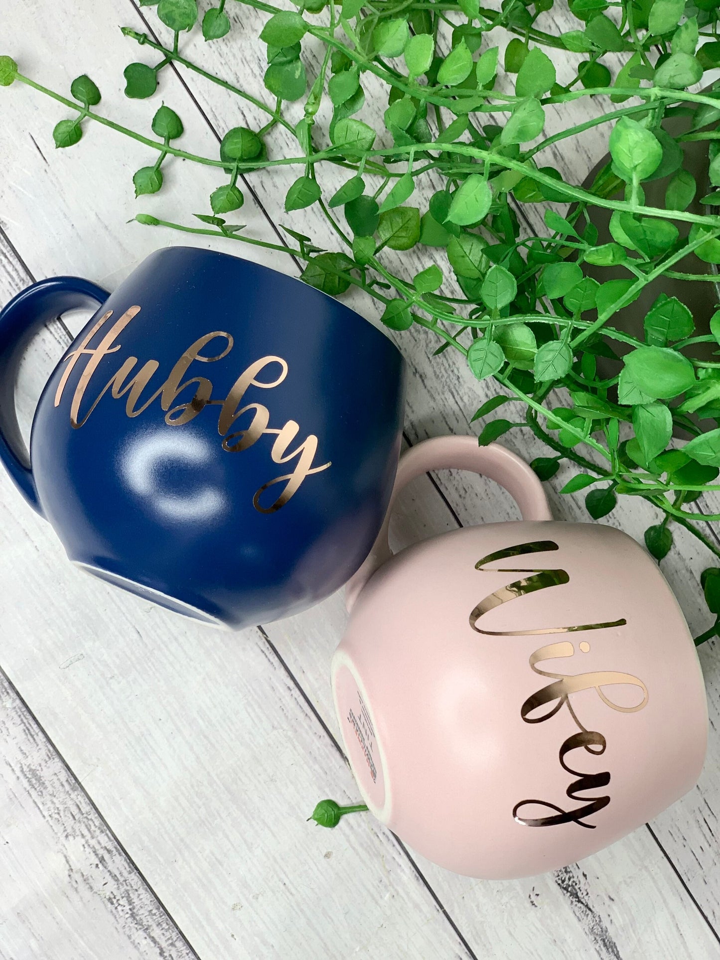 Hubby and wifey Pink and Navy hug mug set  450ml