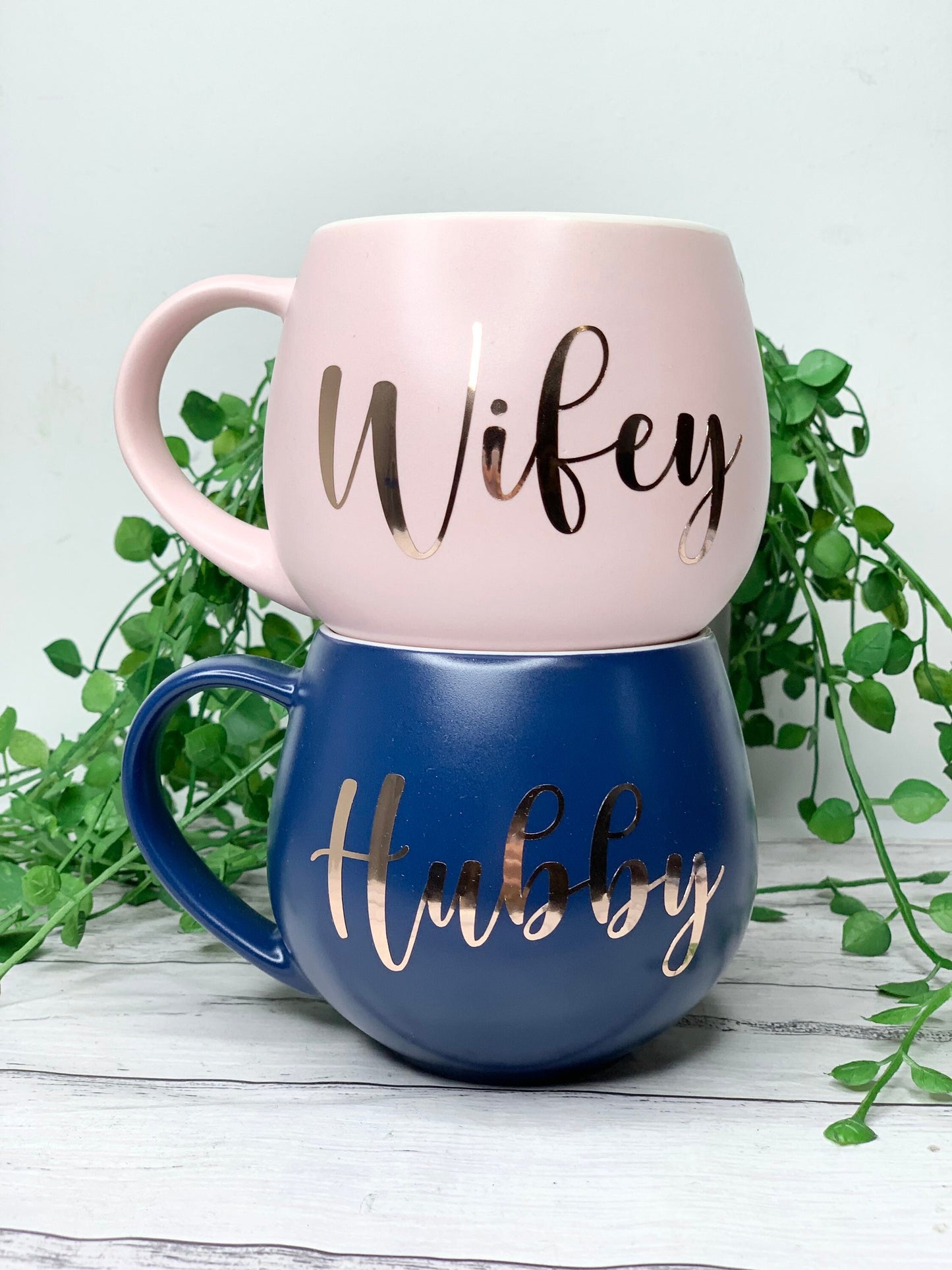 Hubby and wifey Pink and Navy hug mug set  450ml
