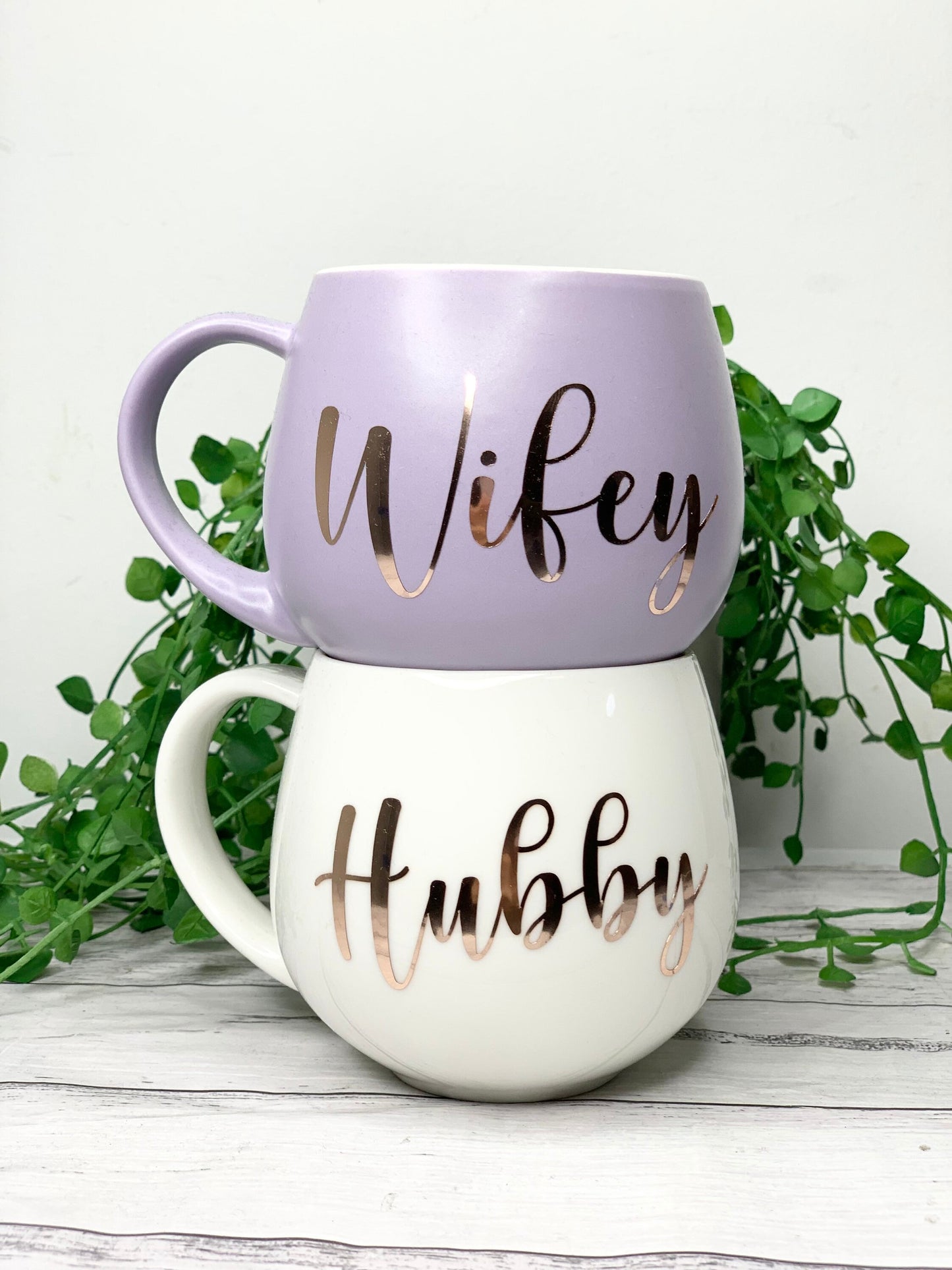 Hubby and wifey Purple and White hug mug set  450ml couple set