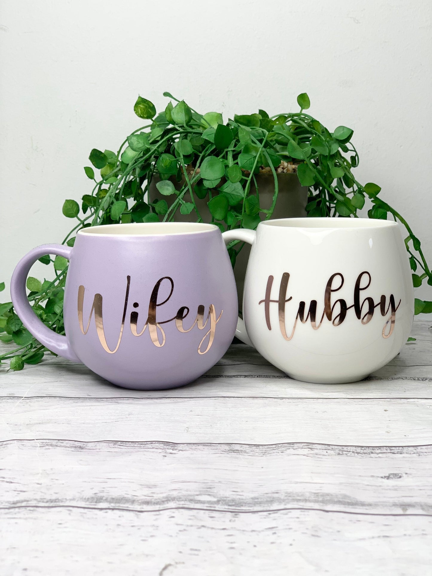Hubby and wifey Purple and White hug mug set  450ml couple set