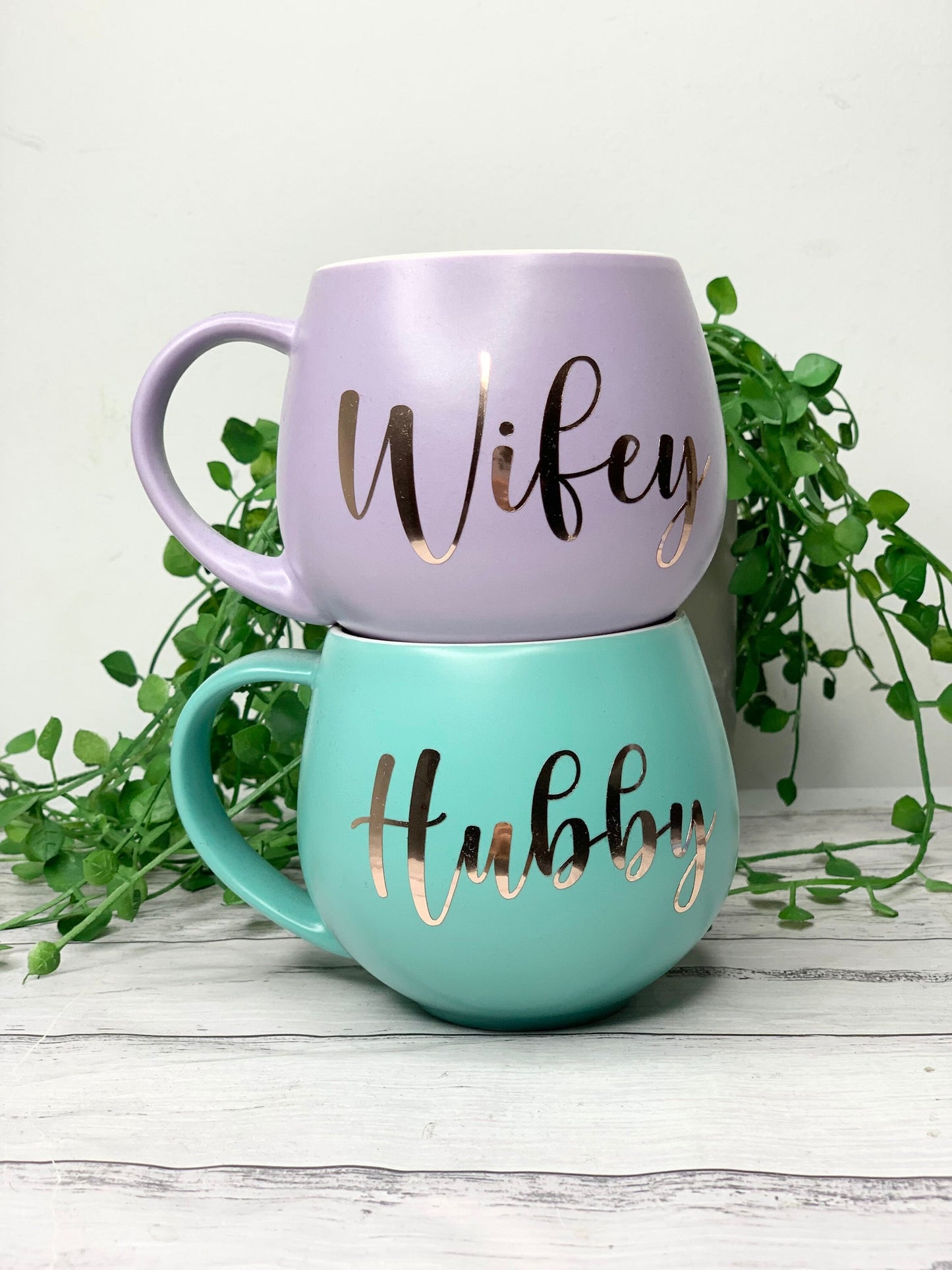 Hubby and wifey Purple and Aqua hug mug set  450ml couple set