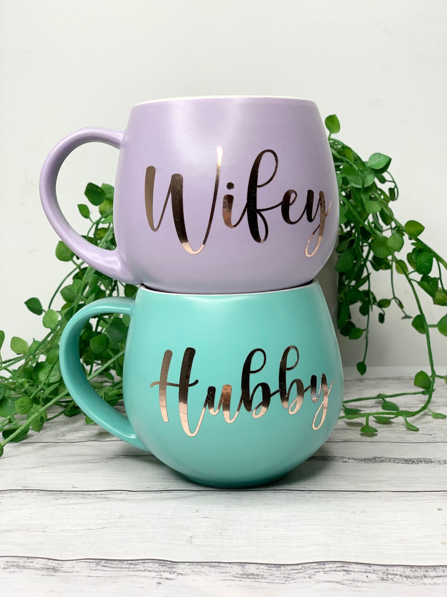 Hubby and wifey Purple and Aqua hug mug set  450ml couple set