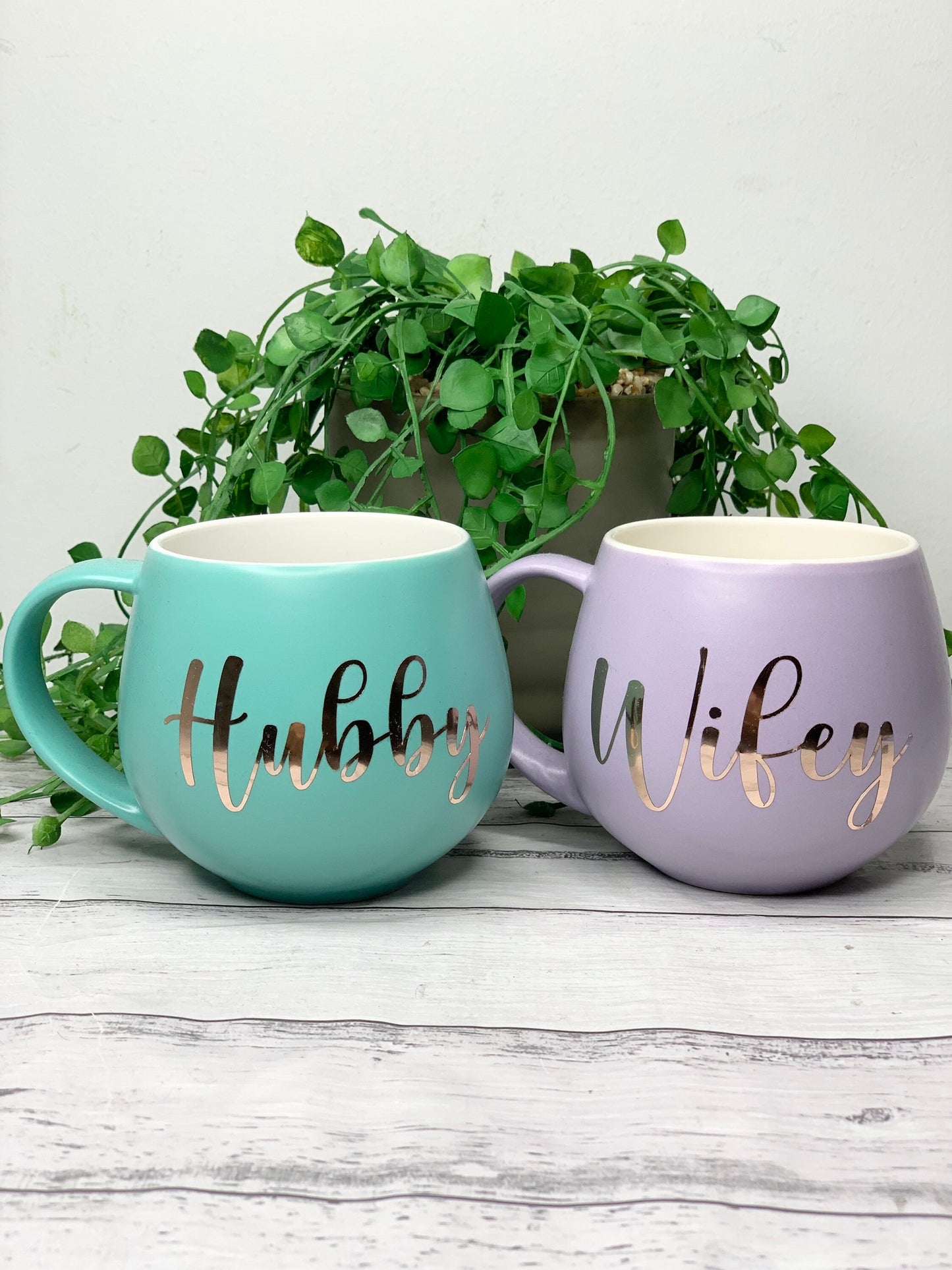 Hubby and wifey Purple and Aqua hug mug set  450ml couple set