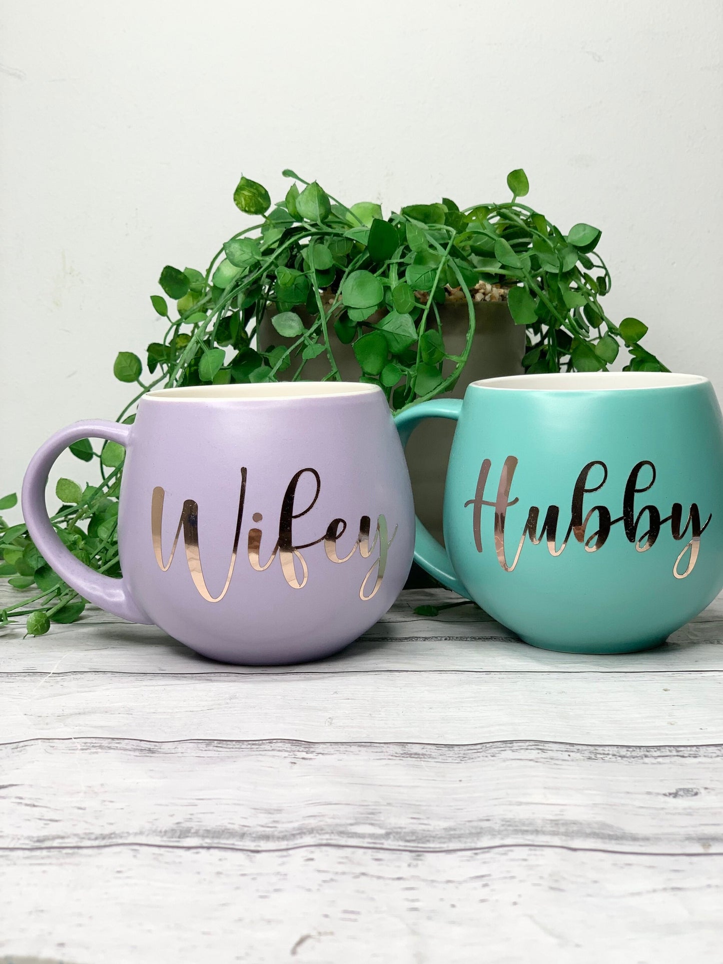 Hubby and wifey Purple and Aqua hug mug set  450ml couple set