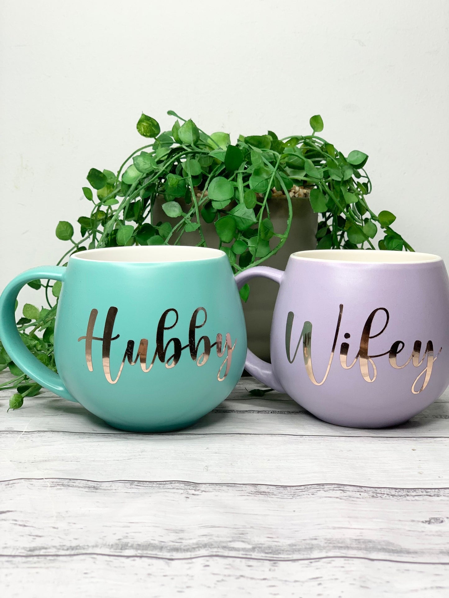 Hubby and wifey Purple and Aqua hug mug set  450ml couple set