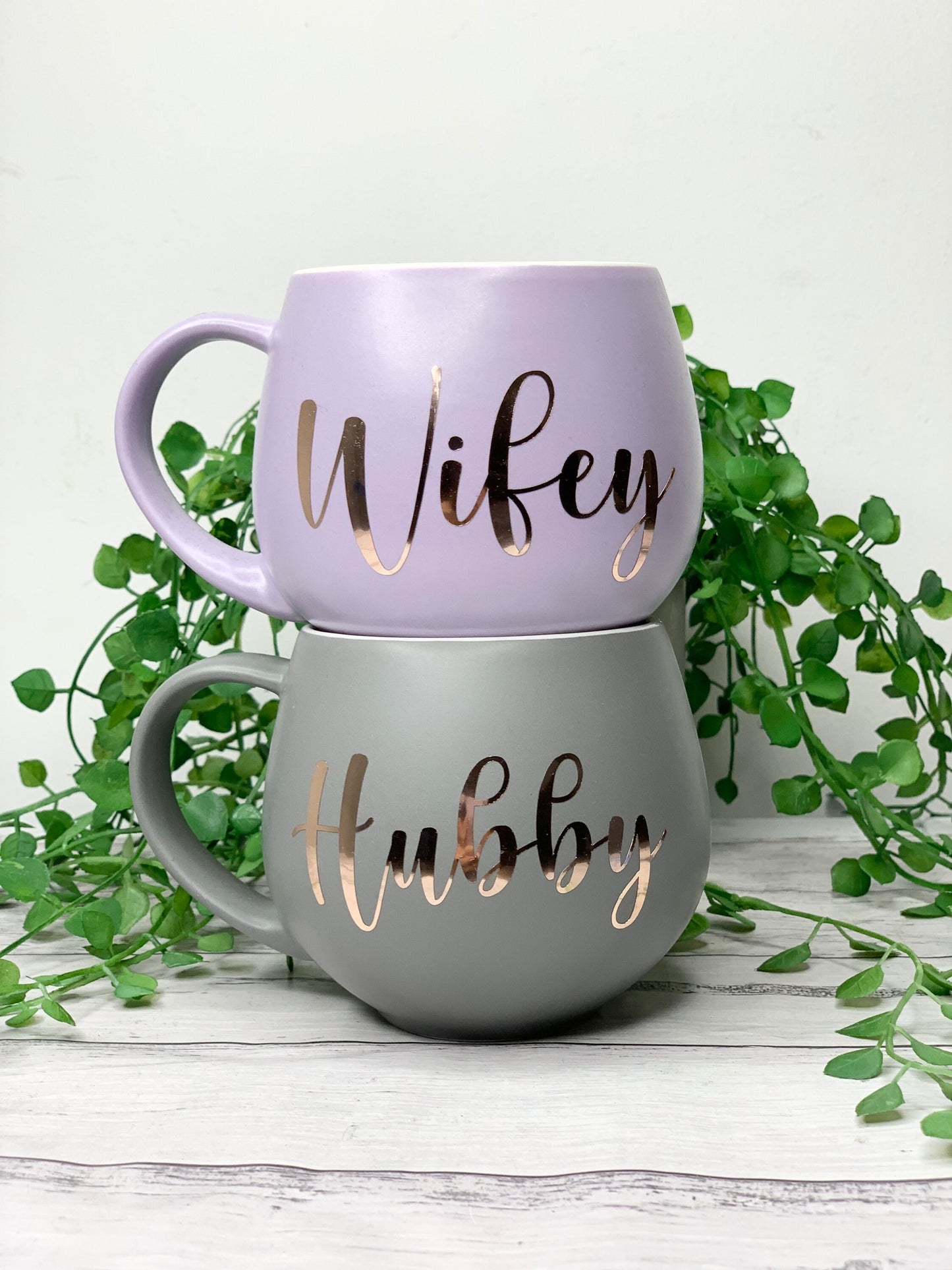 Hubby and wifey Purple and Charcoal hug mug set  450ml couple set