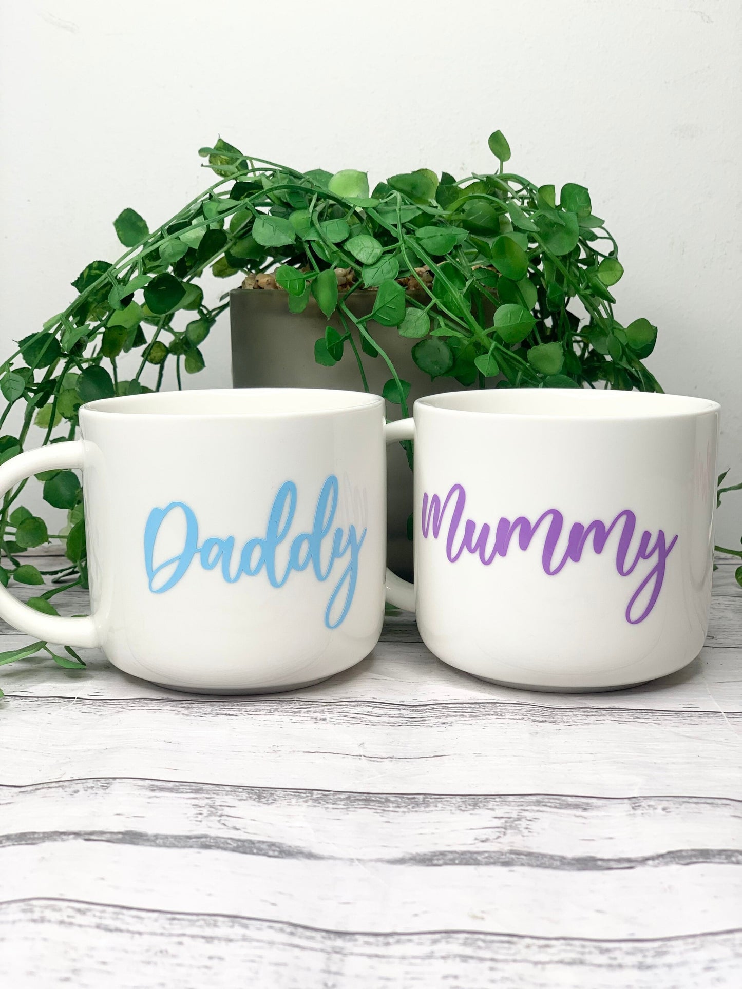 Mummy and Daddy 440ml mugs coffee cups parents blue and purple