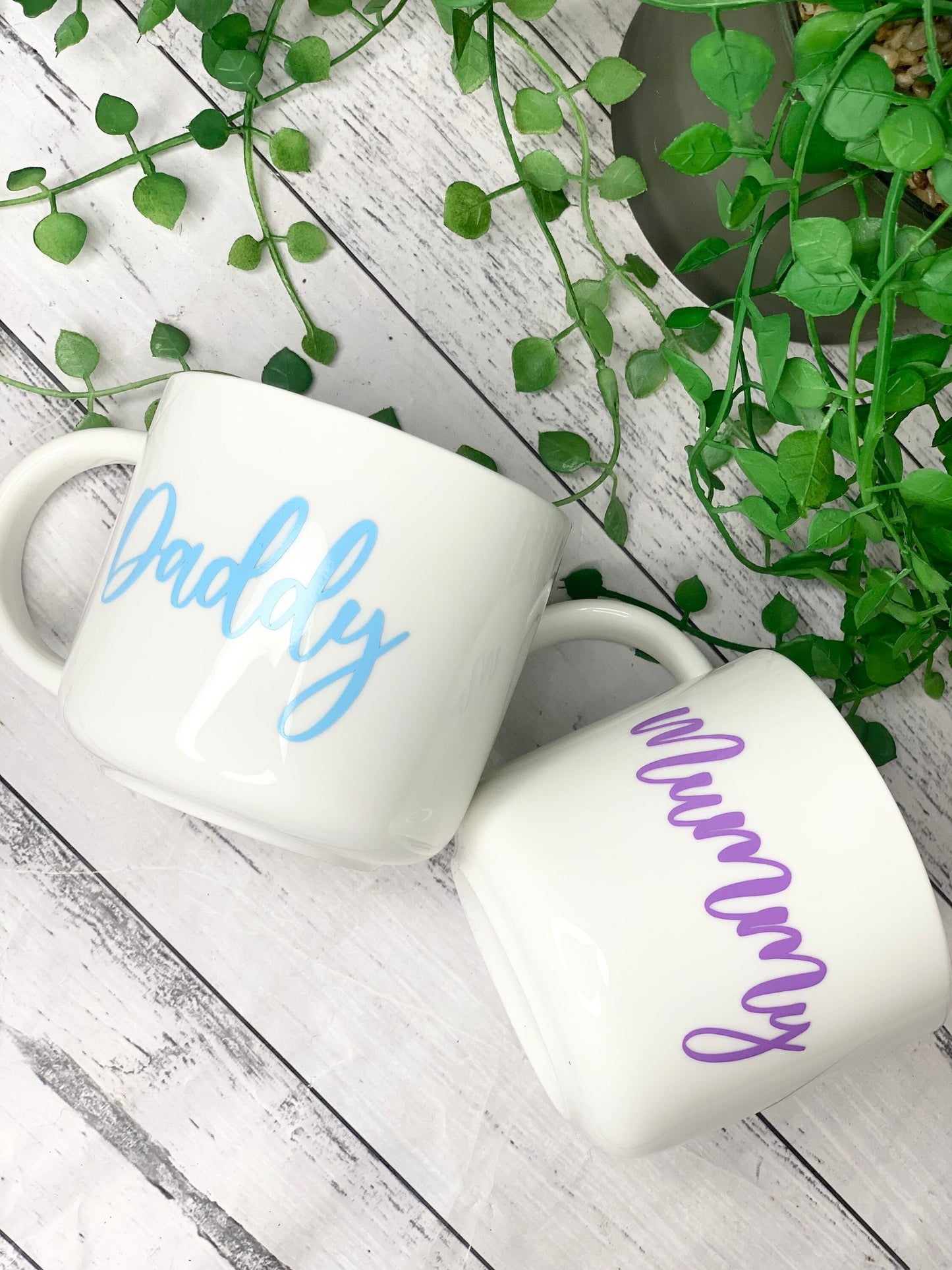Mummy and Daddy 440ml mugs coffee cups parents blue and purple