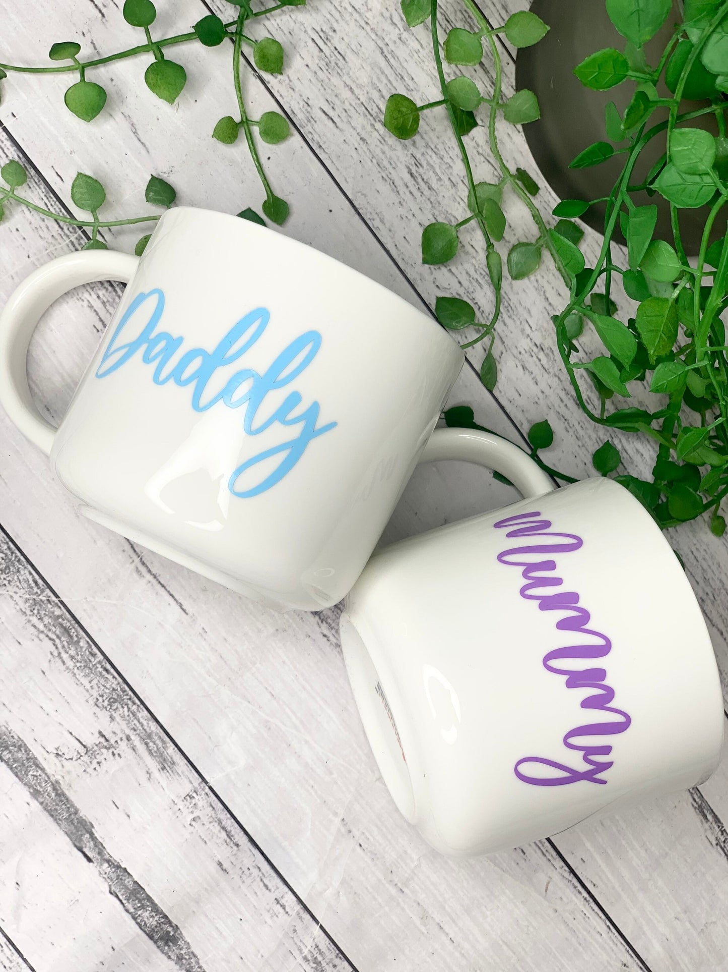 Mummy and Daddy 440ml mugs coffee cups parents blue and purple