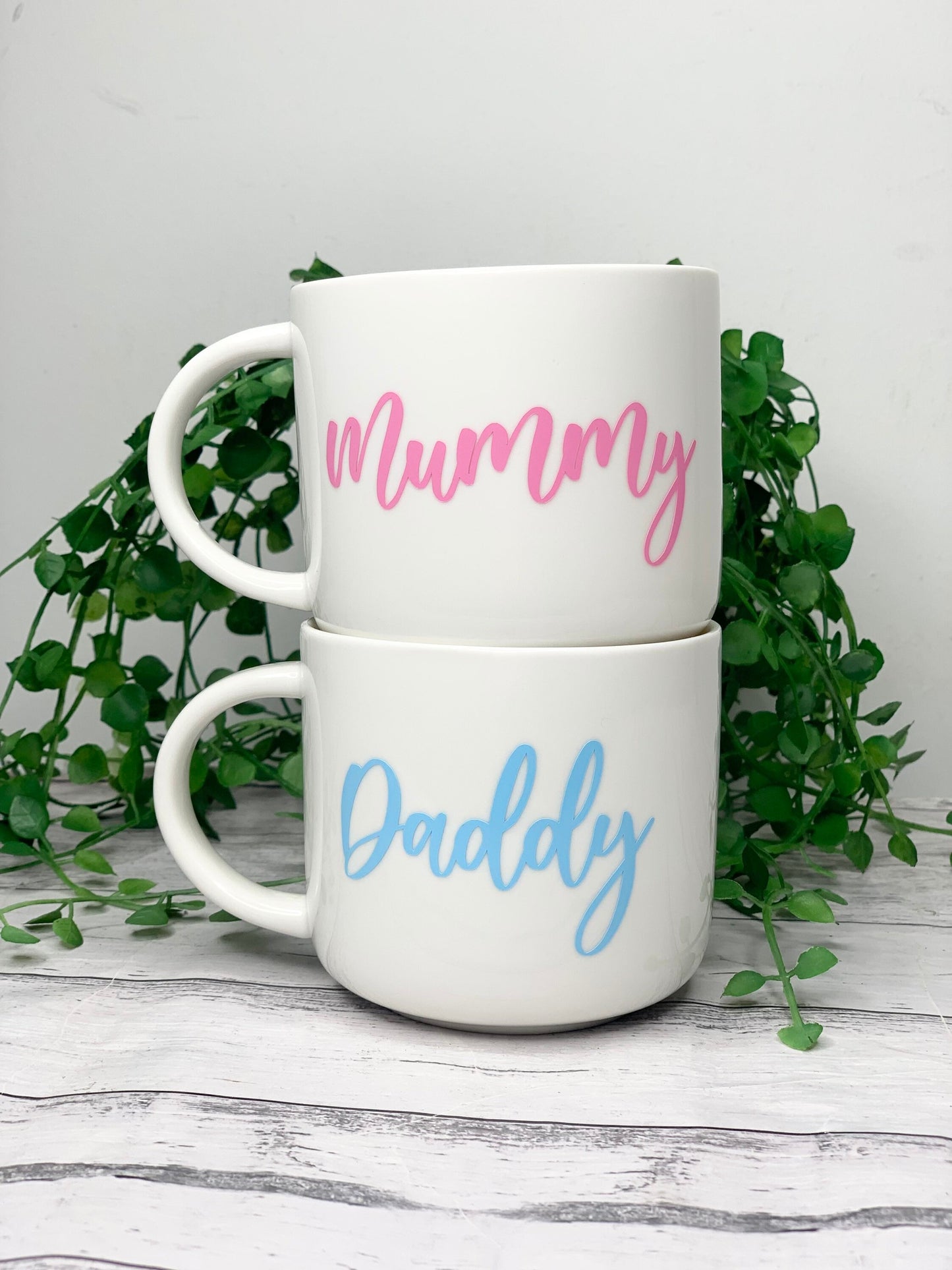 Mummy and Daddy 440ml mugs coffee cups parents blue and pink