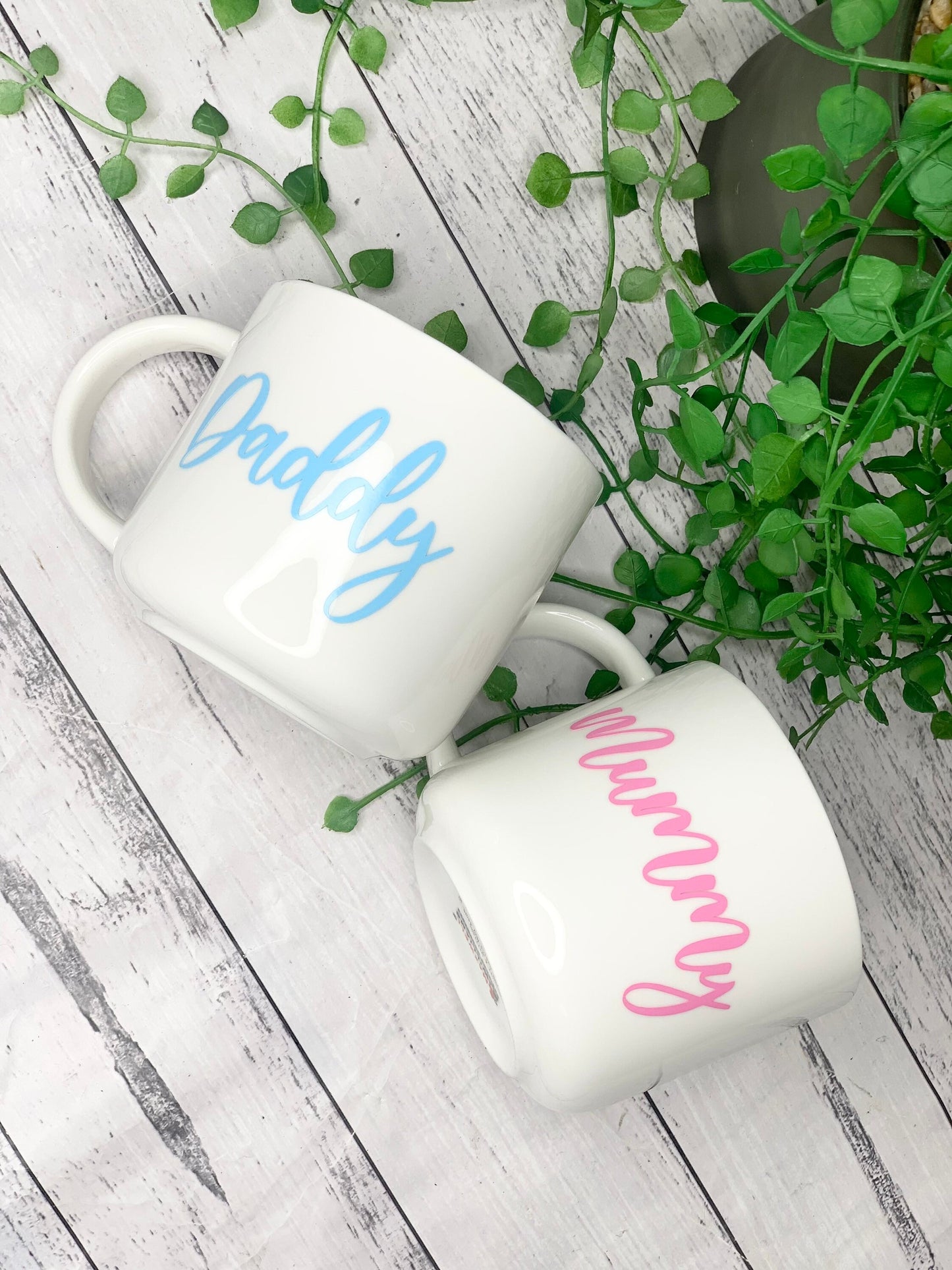 Mummy and Daddy 440ml mugs coffee cups parents blue and pink