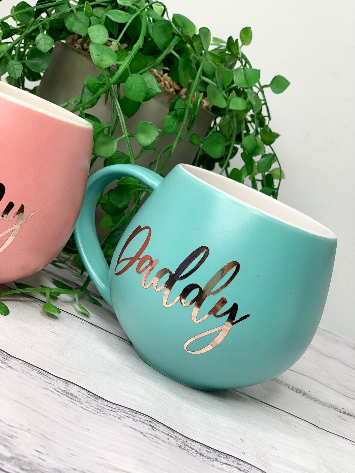 Mummy and Daddy Coral and Aqua Couple Hug mug set 450ml