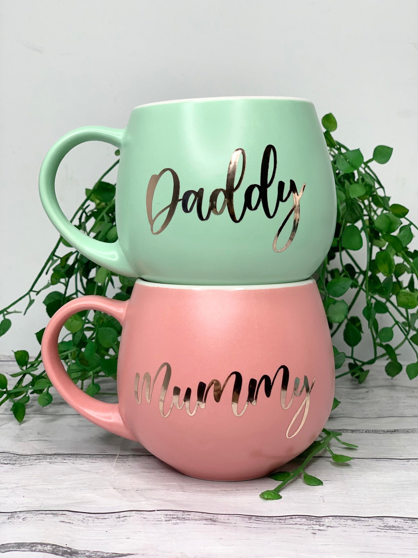 Mummy and Daddy  Coral and lime hug mug set  450ml couple set