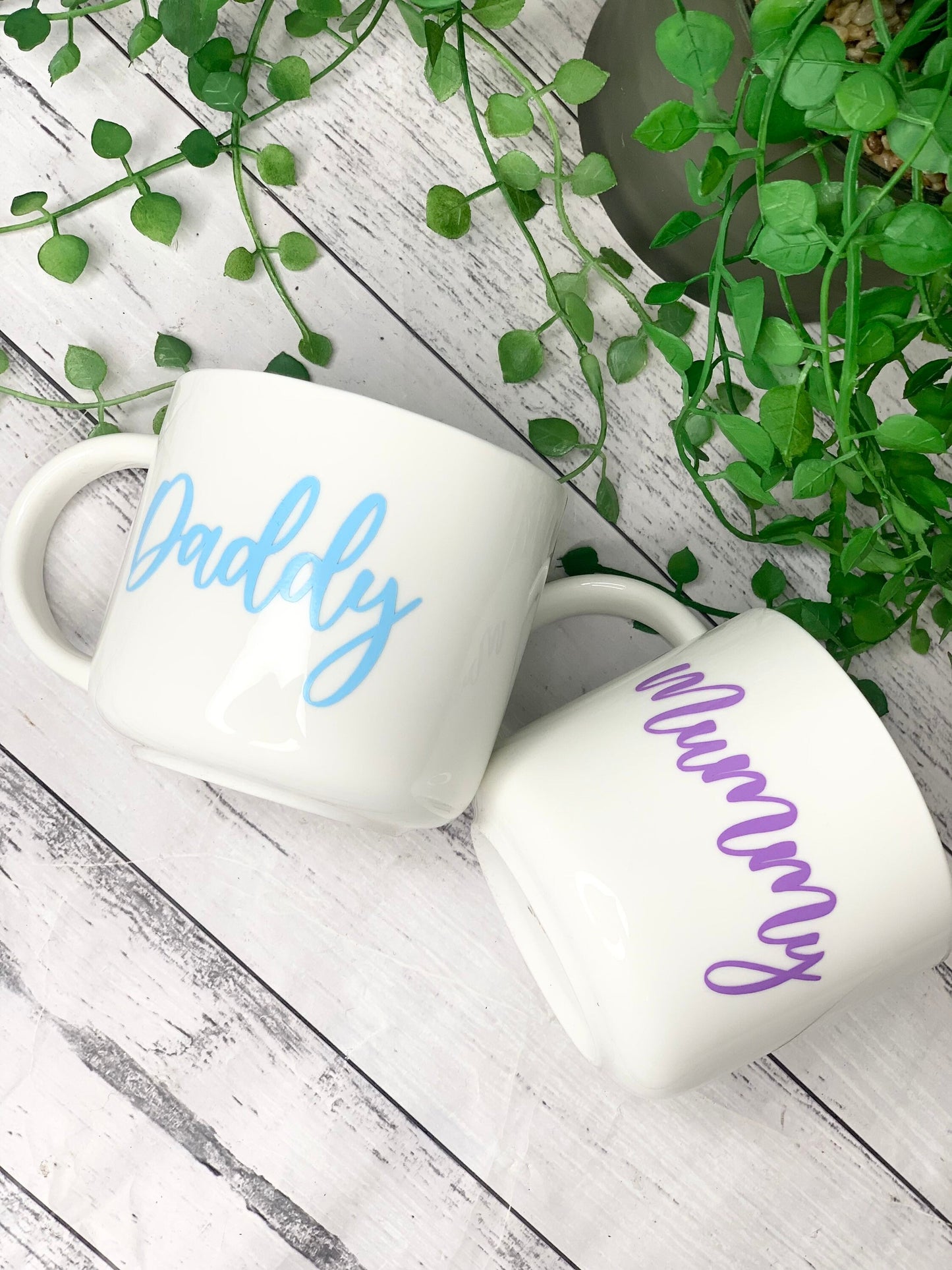 Mummy and Daddy 440ml mugs coffee cups parents blue and purple