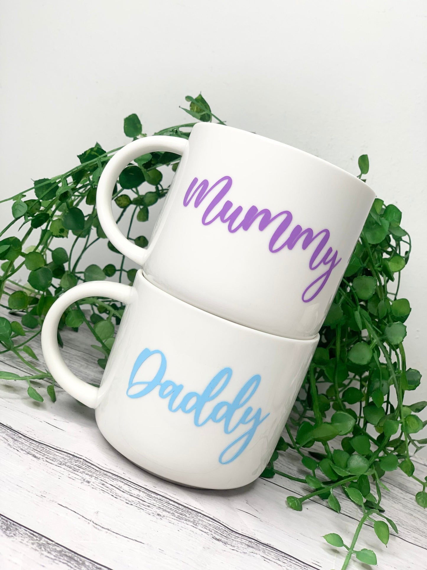 Mummy and Daddy 440ml mugs coffee cups parents blue and purple
