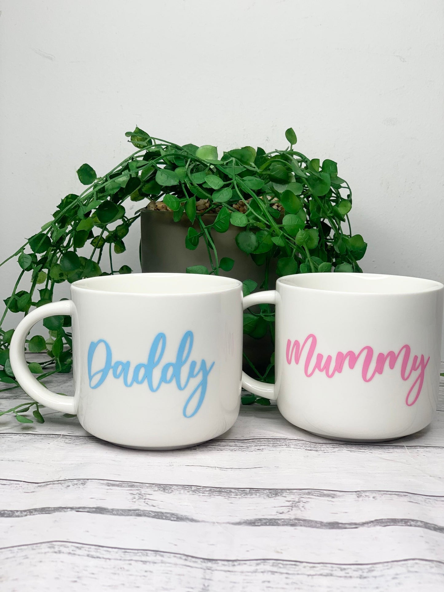 Mummy and Daddy 440ml mugs coffee cups parents blue and pink