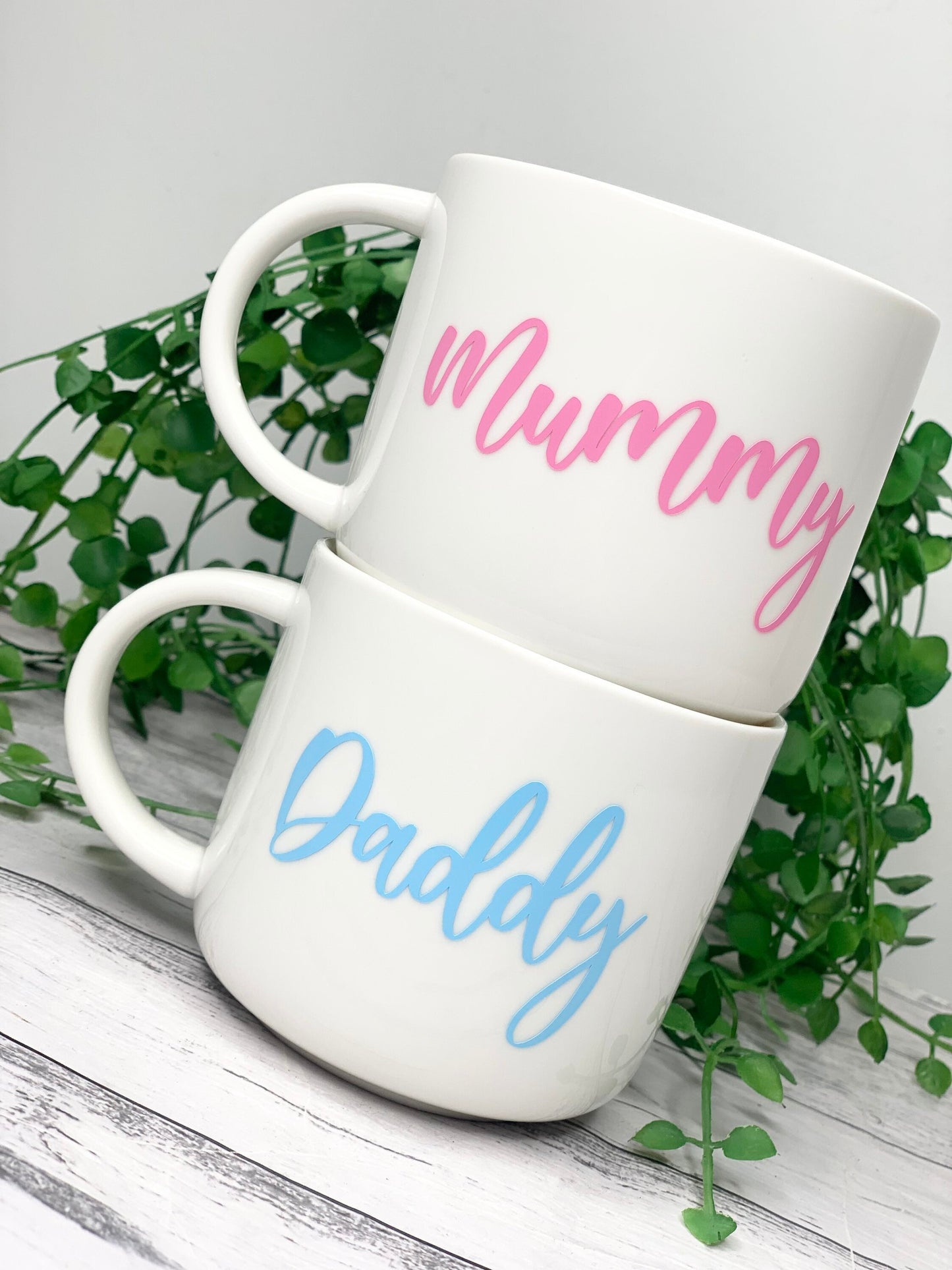 Mummy and Daddy 440ml mugs coffee cups parents blue and pink