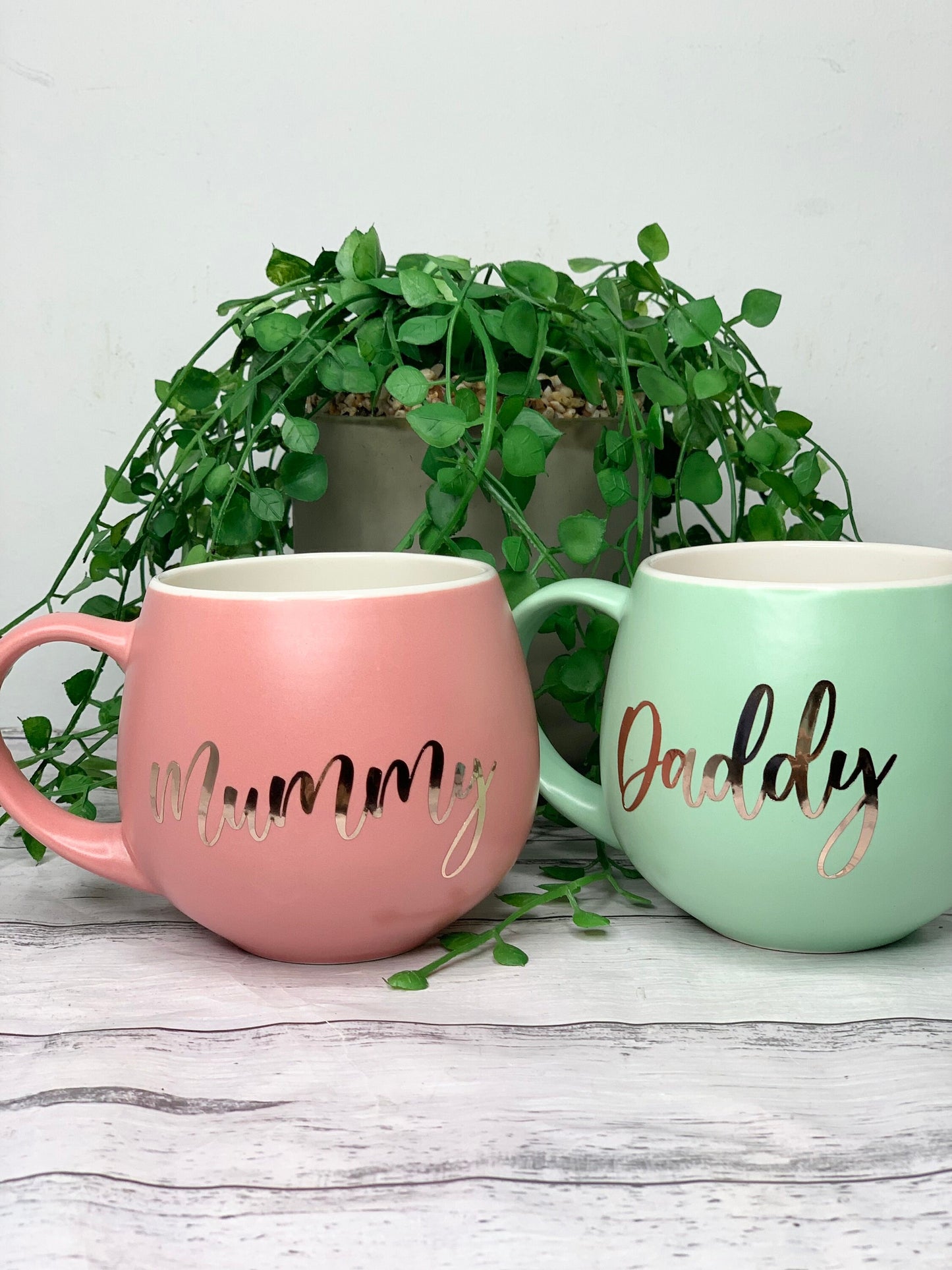 Mummy and Daddy  Coral and lime hug mug set  450ml couple set