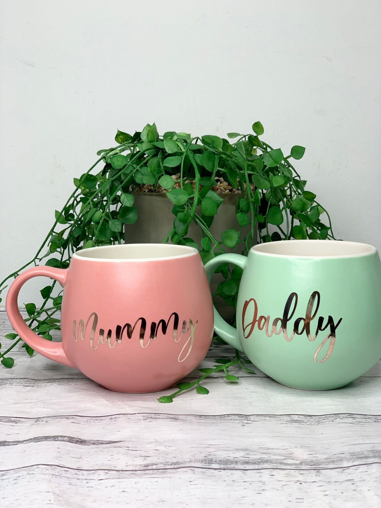 Mummy and Daddy  Coral and lime hug mug set  450ml couple set