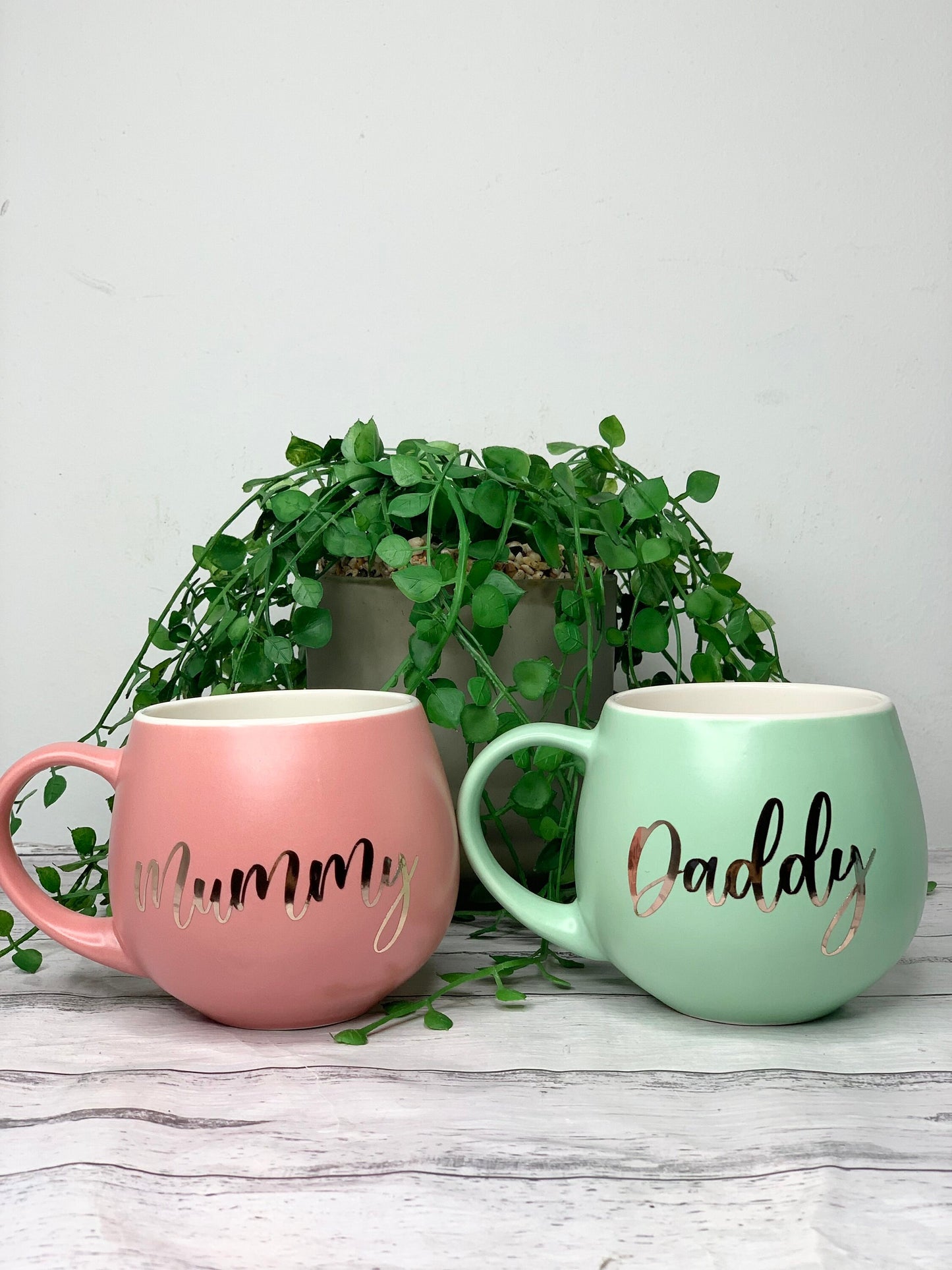 Mummy and Daddy  Coral and lime hug mug set  450ml couple set