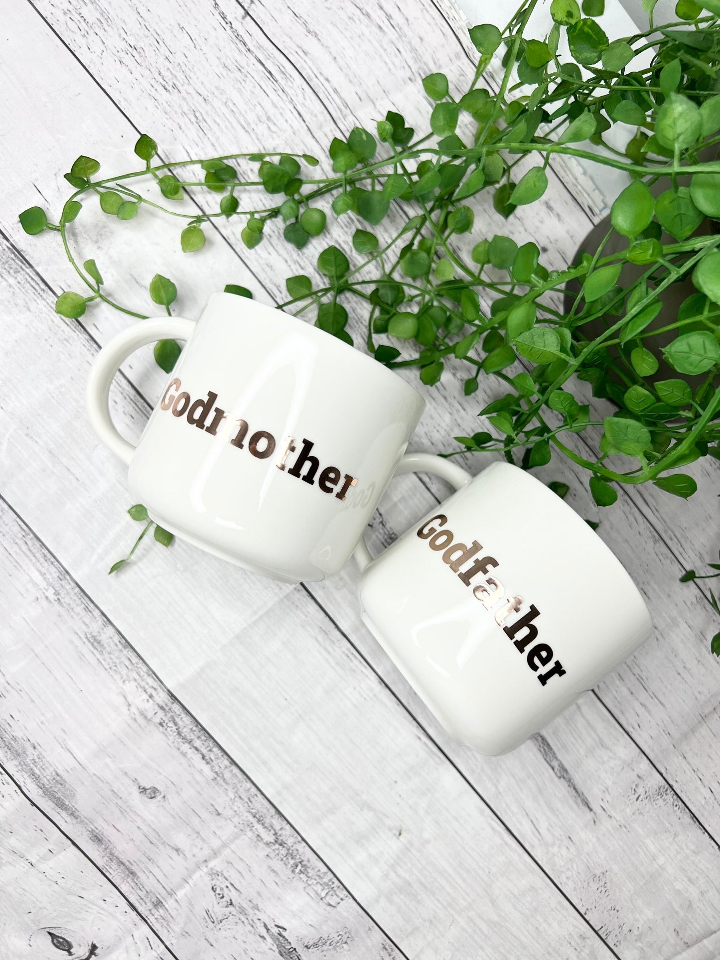 Godmother and Godfather 440ml mugs coffee cups gifts rose gold set Bold writing