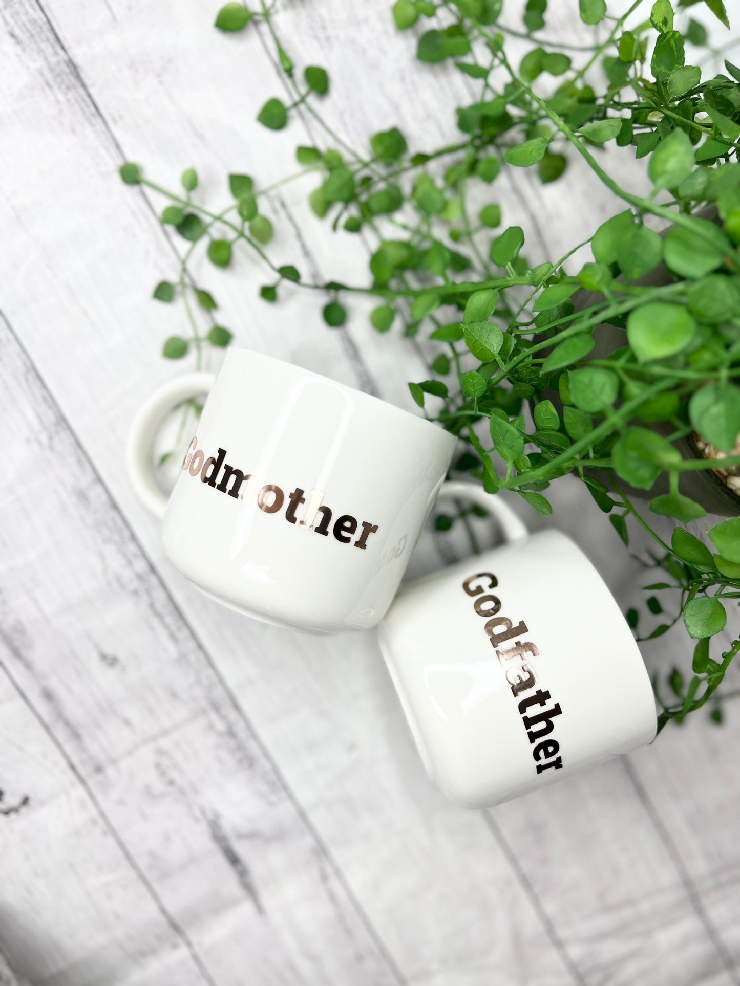 Godmother and Godfather 440ml mugs coffee cups gifts rose gold set Bold writing