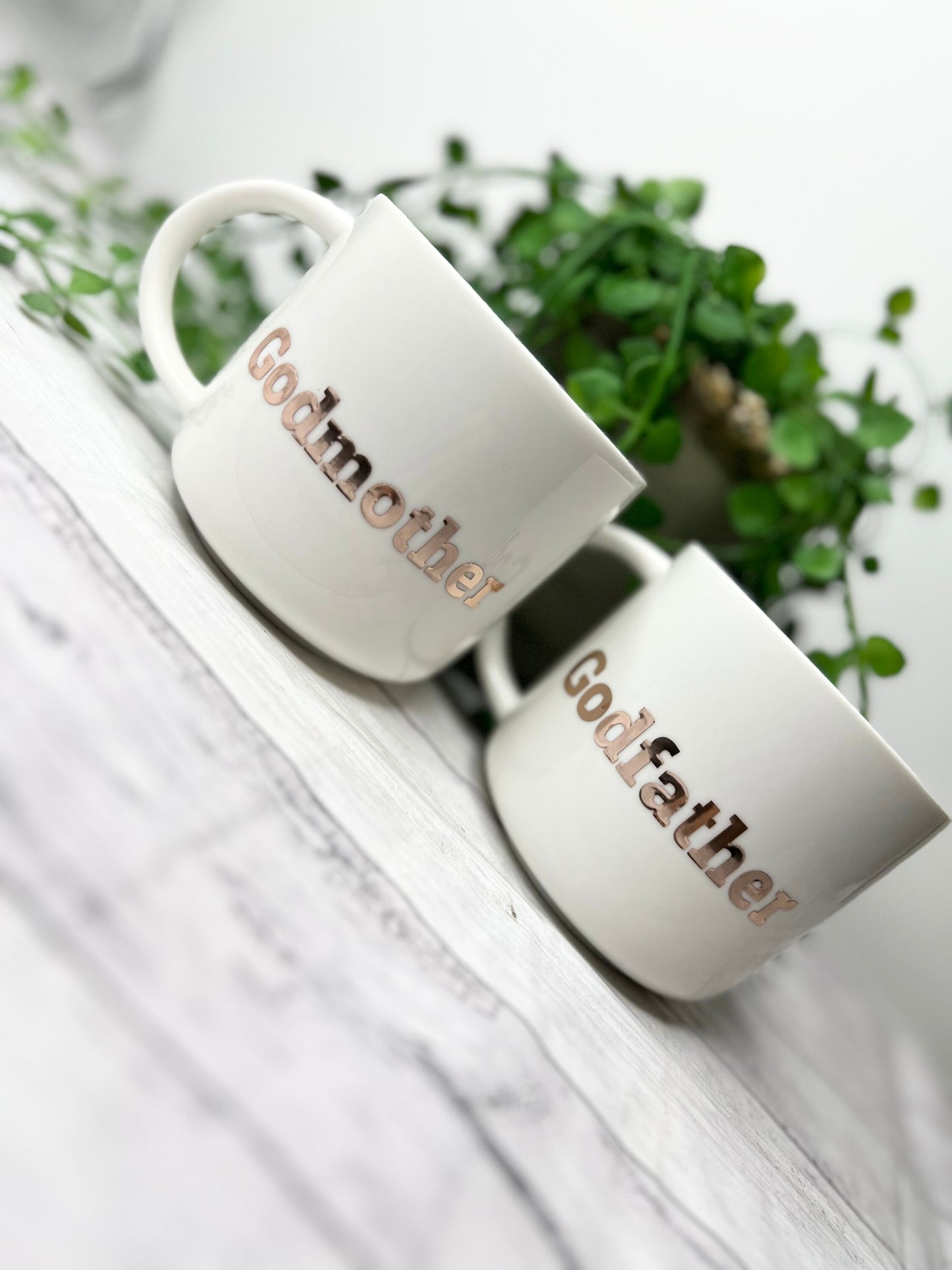 Godmother and Godfather 440ml mugs coffee cups gifts rose gold set Bold writing