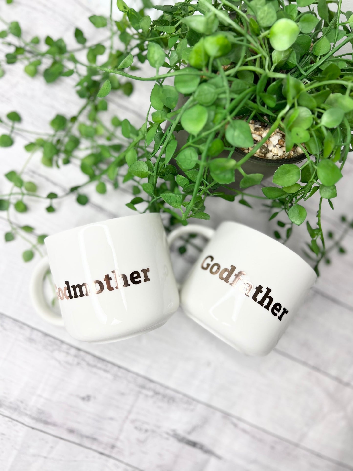 Godmother and Godfather 440ml mugs coffee cups gifts rose gold set Bold writing