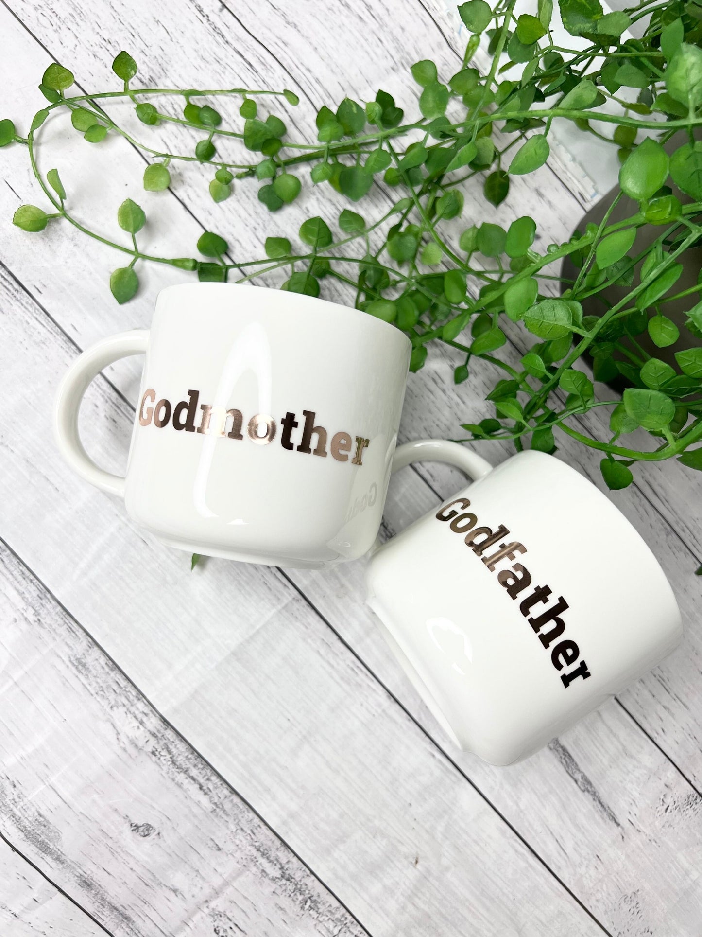 Godmother and Godfather 440ml mugs coffee cups gifts rose gold set Bold writing