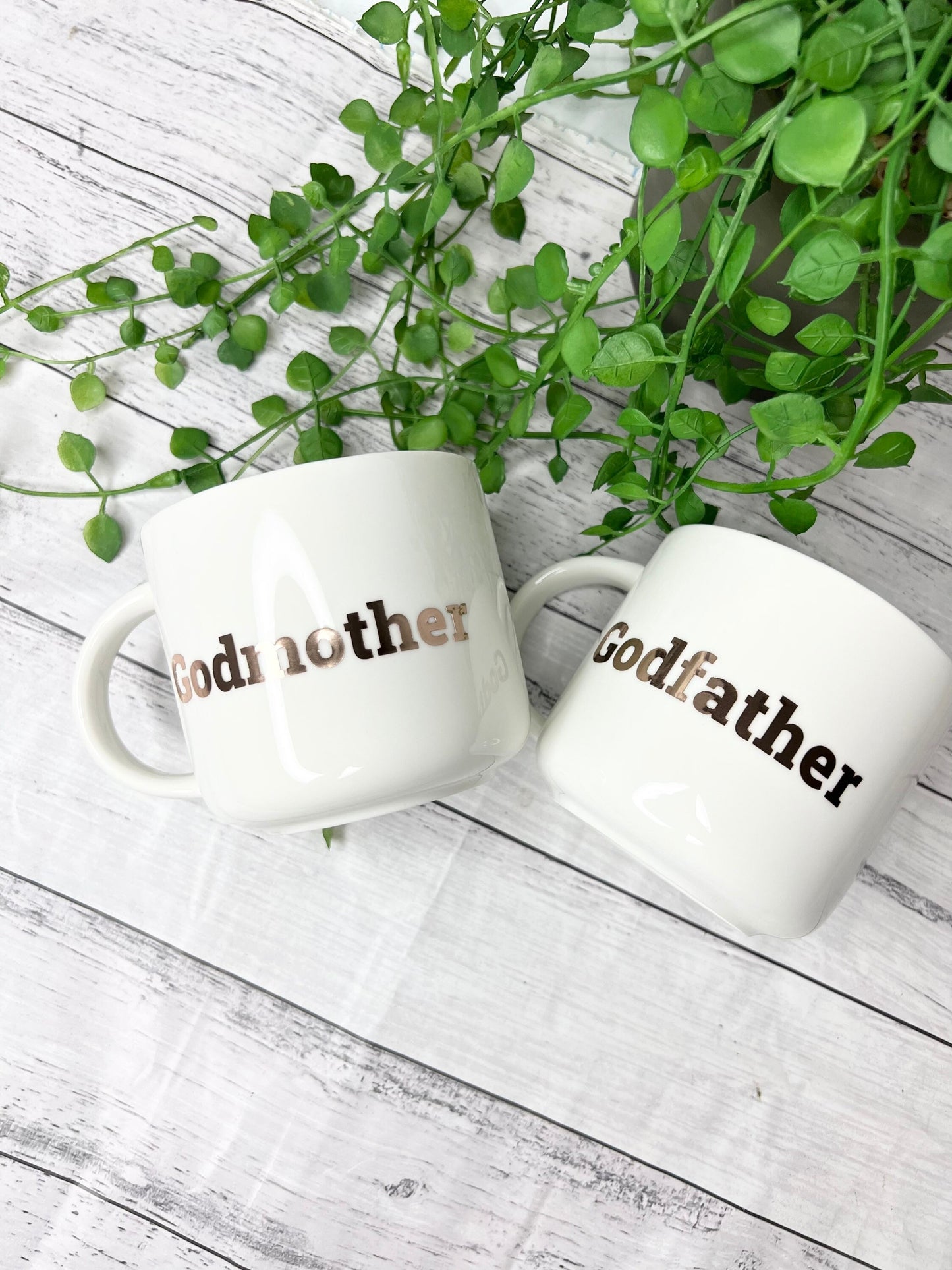 Godmother and Godfather 440ml mugs coffee cups gifts rose gold set Bold writing