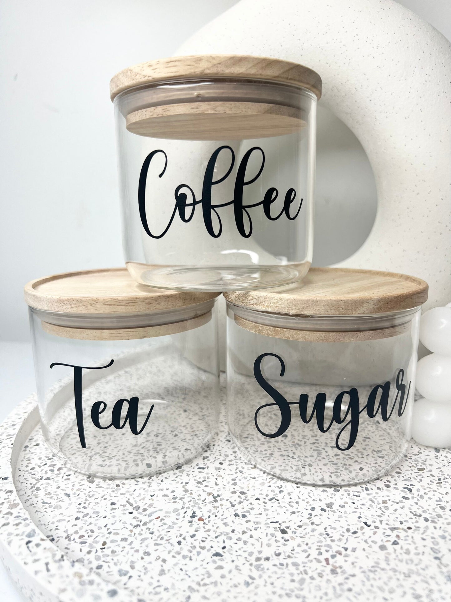 3pcs glass canister set coffee tea sugar home decor 200g