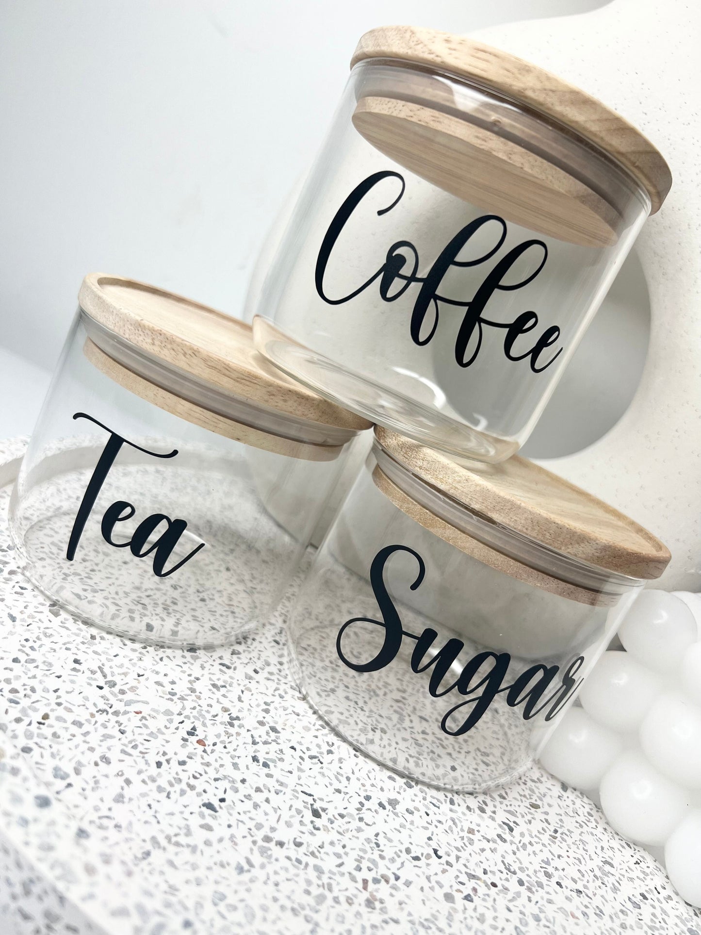 3pcs glass canister set coffee tea sugar home decor 200g