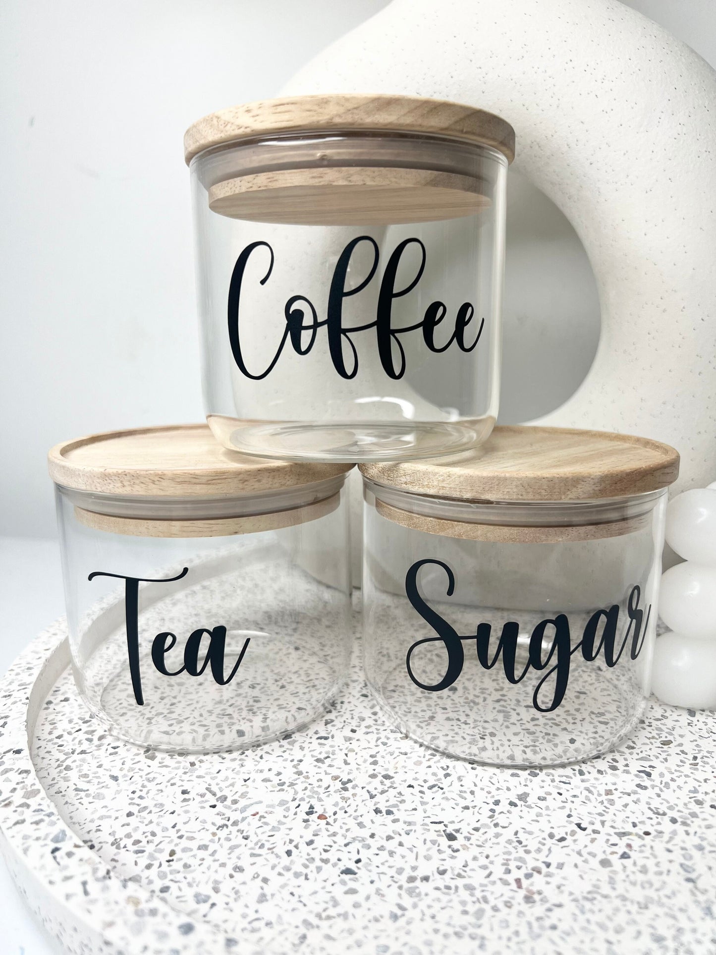 3pcs glass canister set coffee tea sugar home decor 200g