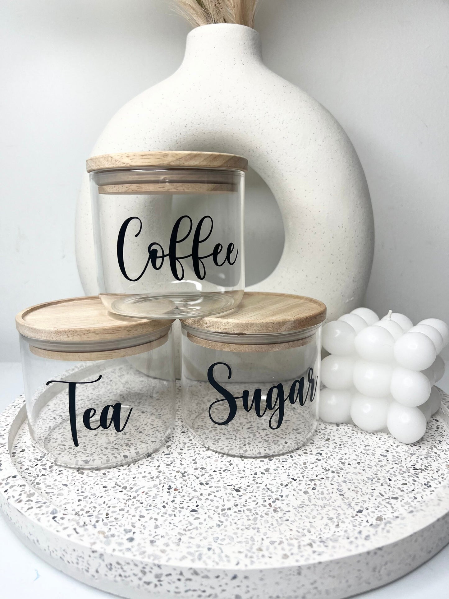 3pcs glass canister set coffee tea sugar home decor 200g