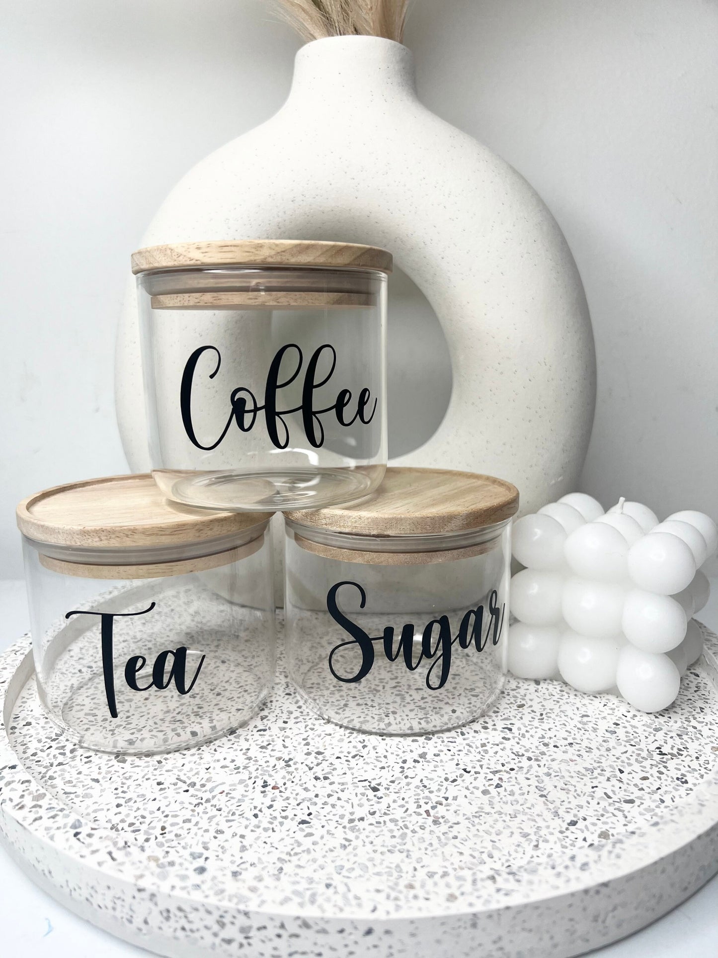 3pcs glass canister set coffee tea sugar home decor 200g