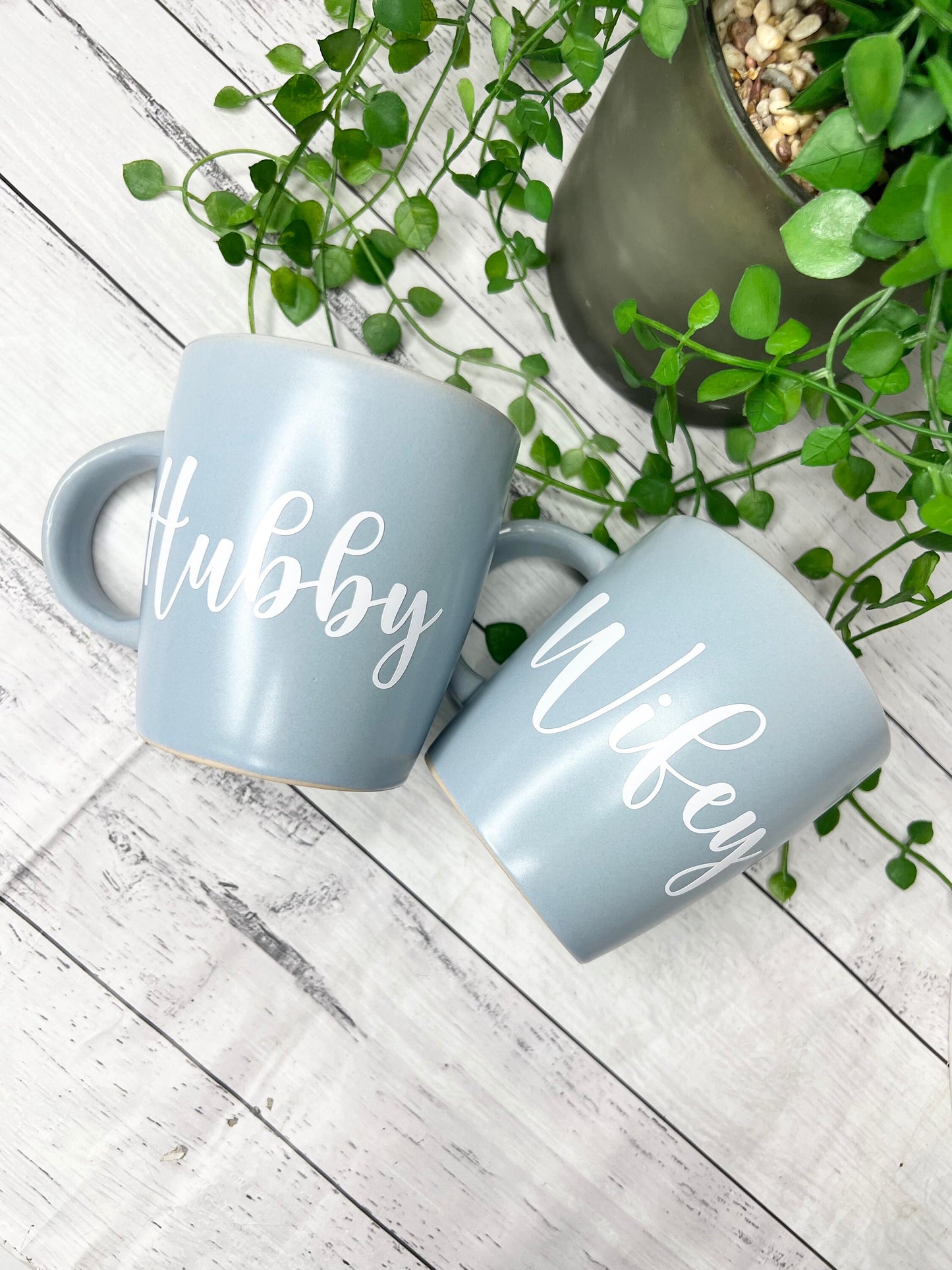 Hubby and Wifey Couple Blue With White writing Mug set 340Ml