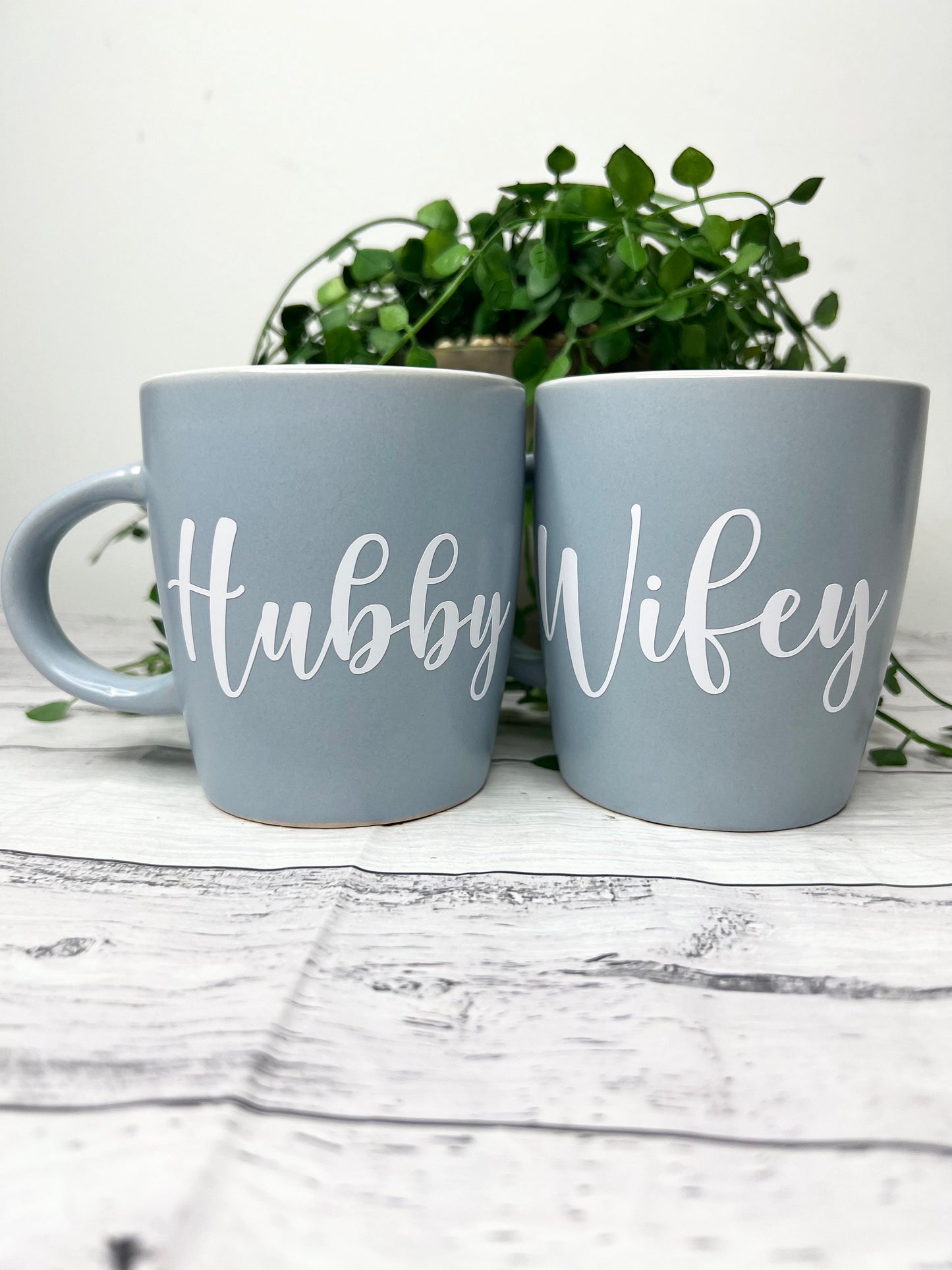 Hubby and Wifey Couple Blue With White writing Mug set 340Ml