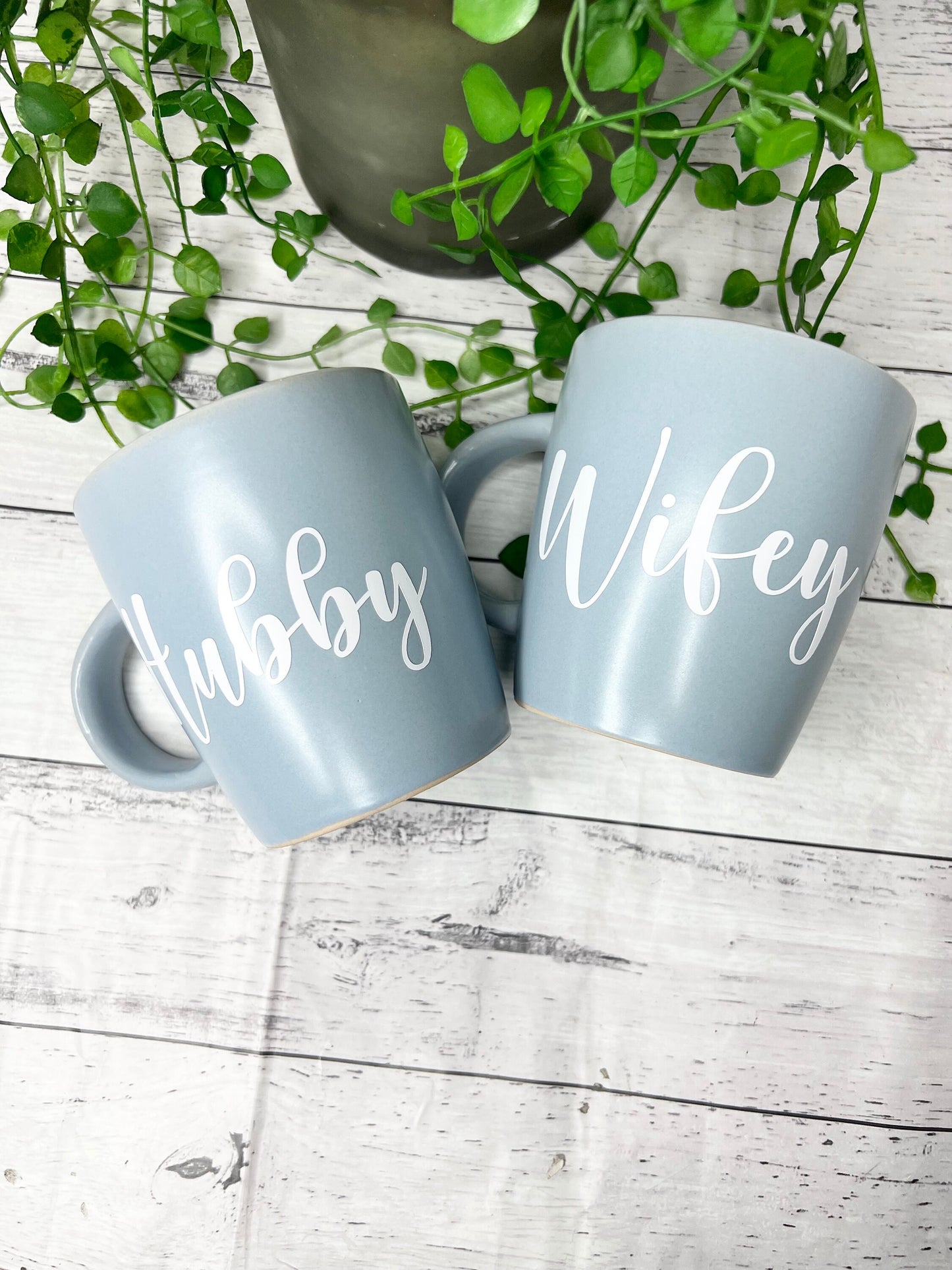 Hubby and Wifey Couple Blue With White writing Mug set 340Ml