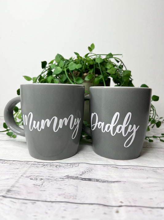 Mummy and Daddy Couple Grey With White writing Mug set 340Ml