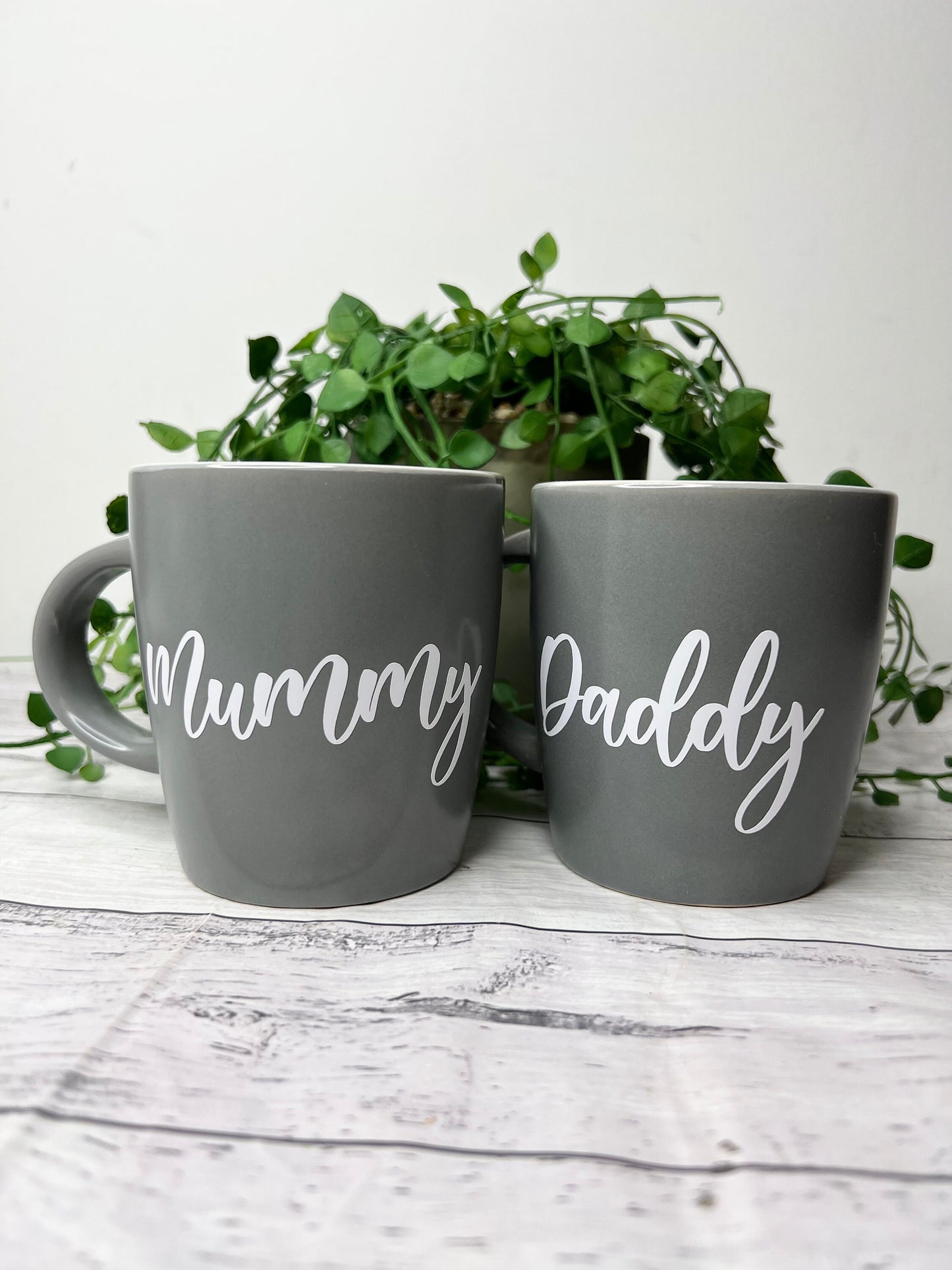 Mummy and Daddy Couple Grey With White writing Mug set 340Ml