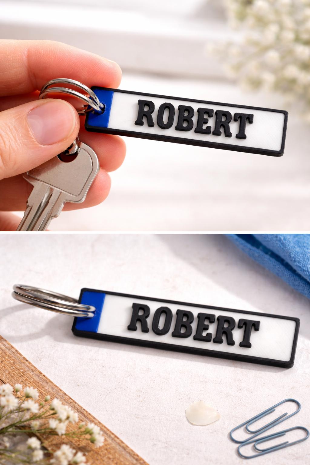 Personalised 3D Number Plate Keyring Custom Name Keychain