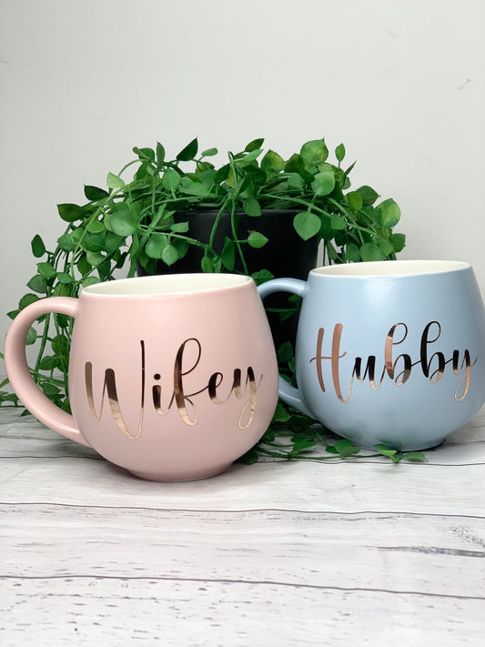 Hubby and wifey Pink and Blue  hug mug set  450ml