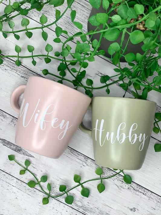 Hubby and wifey mug couple set green and Pink coffee cup