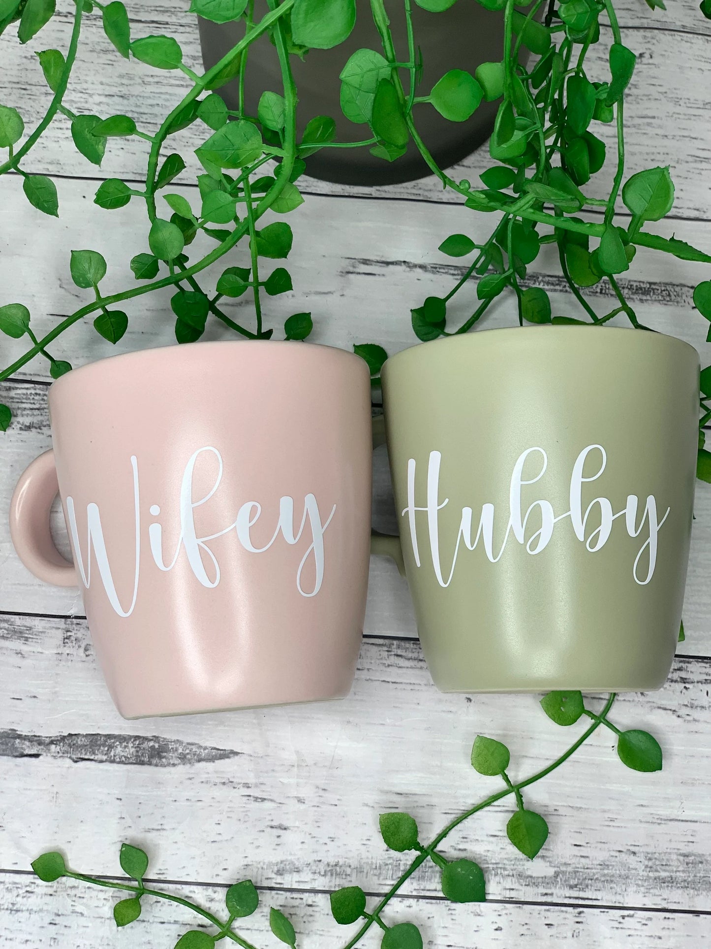 Hubby and wifey mug couple set green and Pink coffee cup