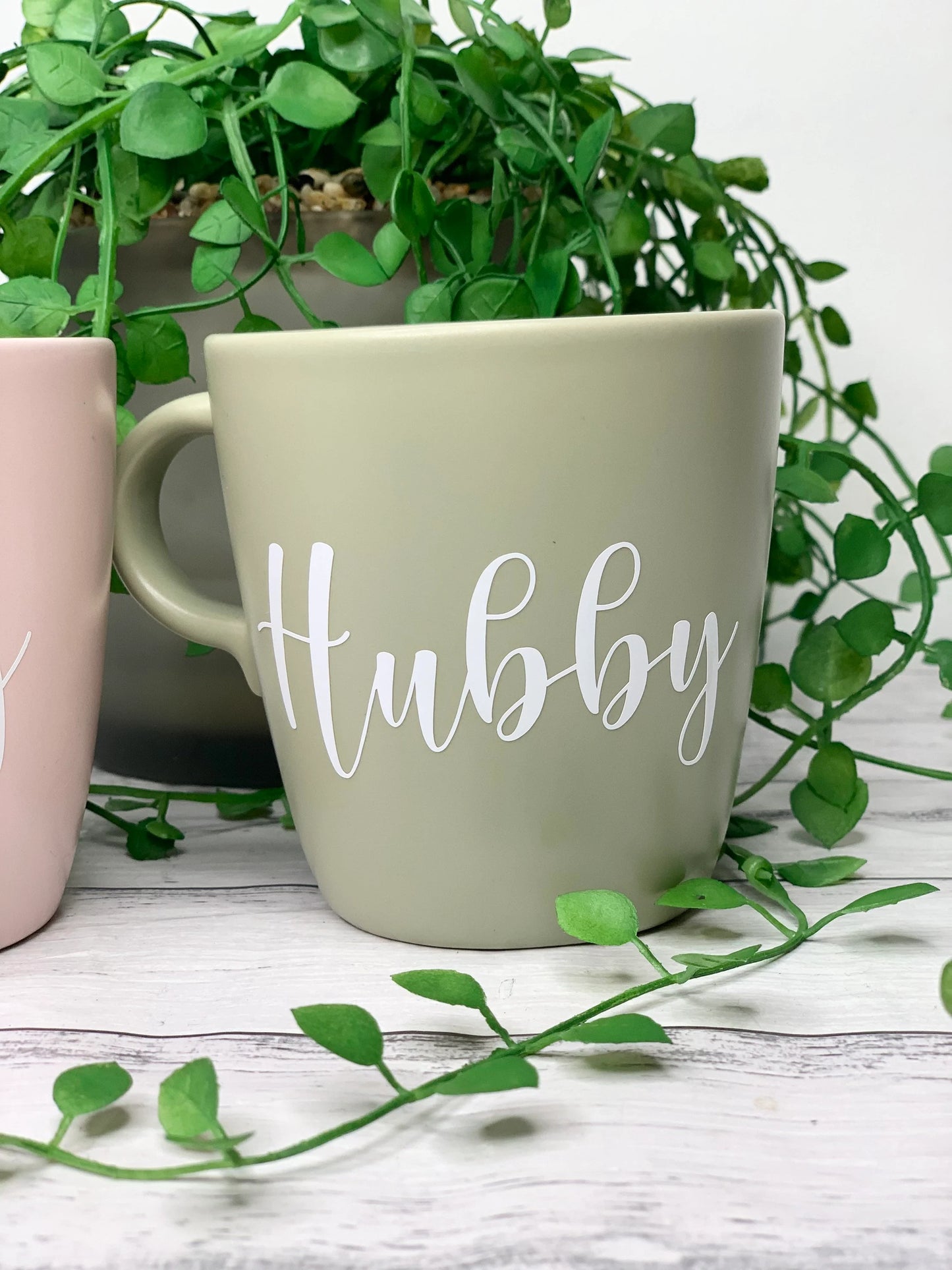 Hubby and wifey mug couple set green and Pink coffee cup