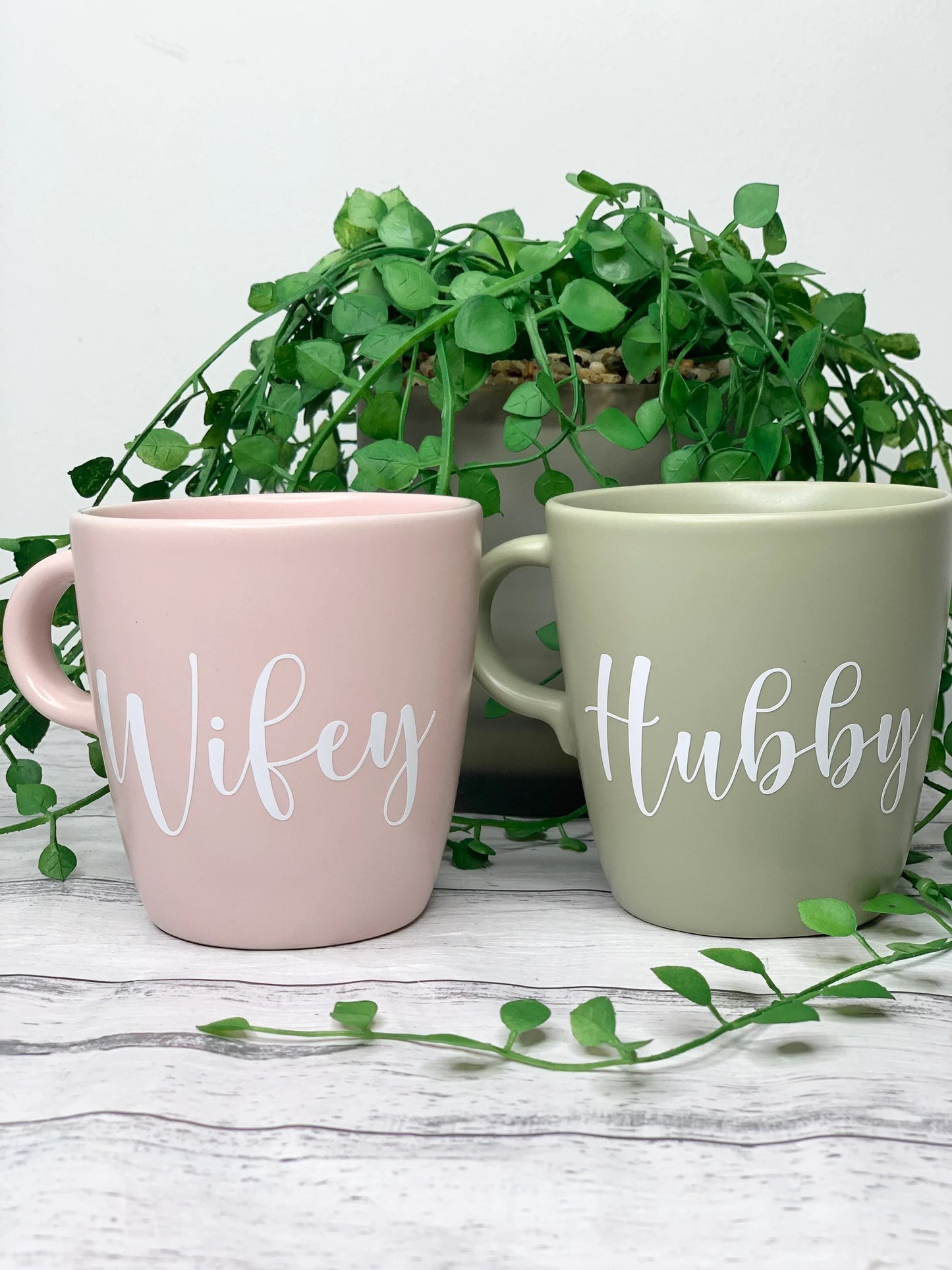 Hubby and wifey mug couple set green and Pink coffee cup