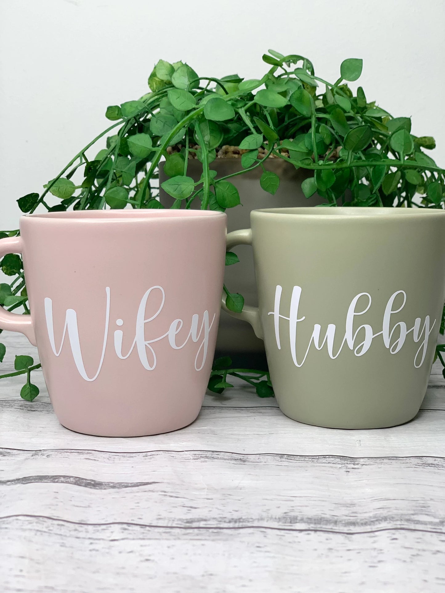 Hubby and wifey mug couple set green and Pink coffee cup