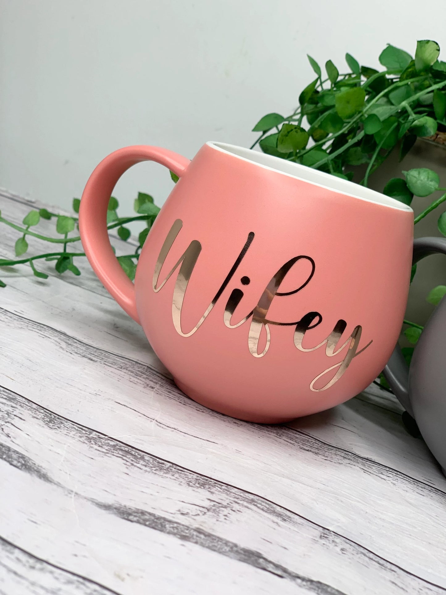 Hubby and wifey Coral and Charcoal Hug mug set 450ml
